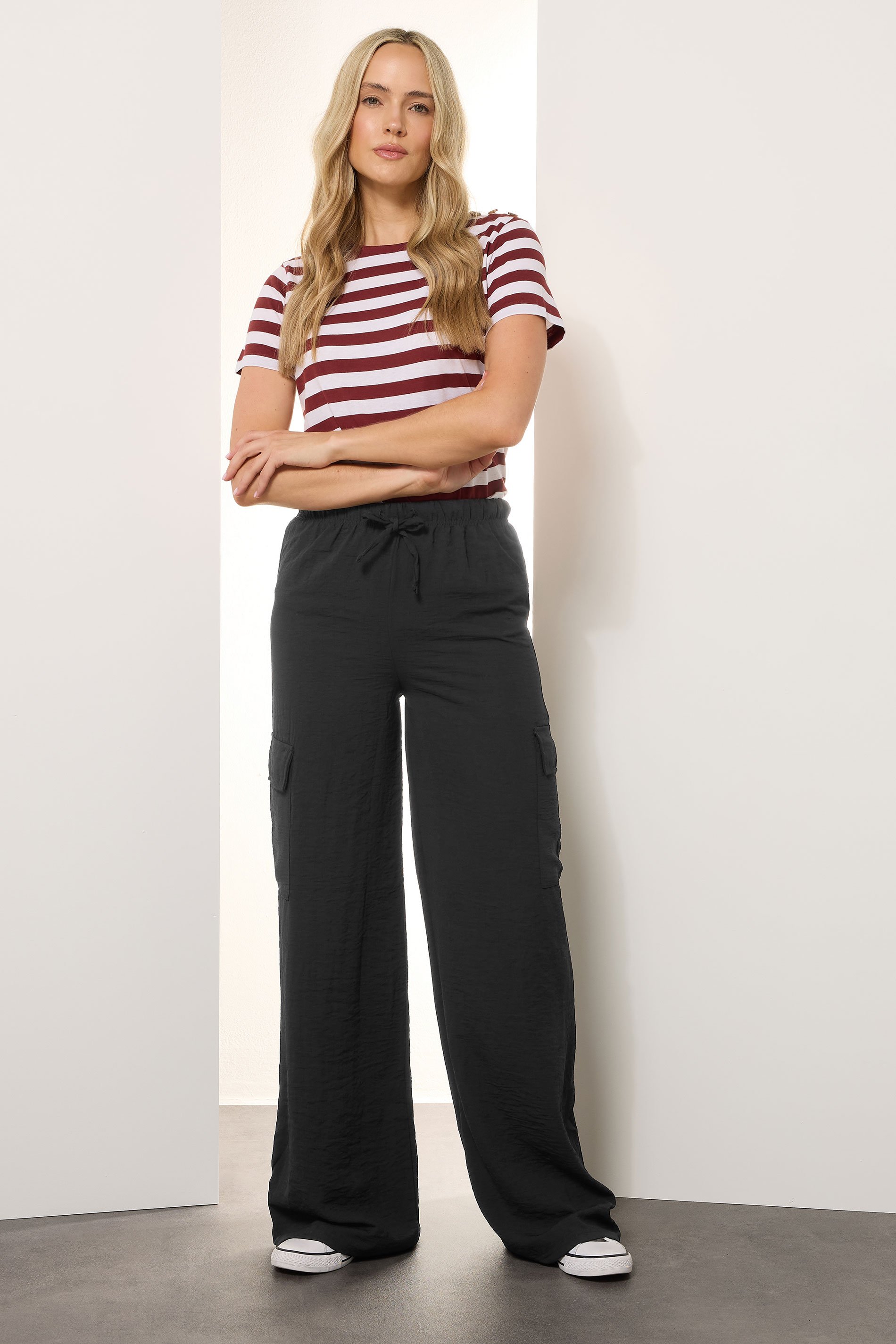 LTS Tall Women's Black Cargo Crepe Wide Leg Trousers | Long Tall Sally 1