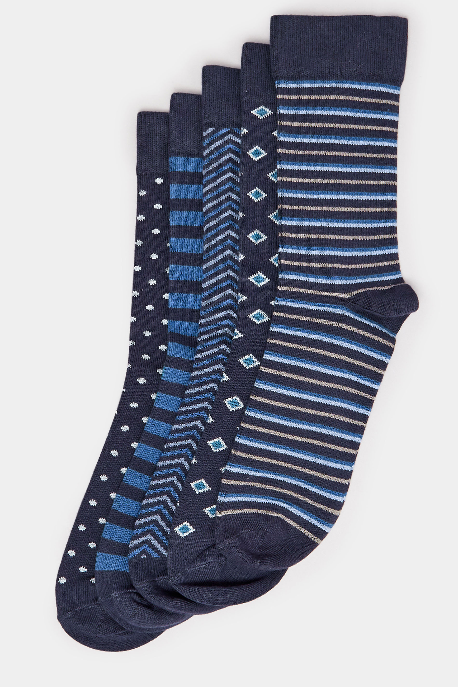 BadRhino 5 PACK Navy Blue Stripe & Spot Print Ankle Socks | BadRhino 3
