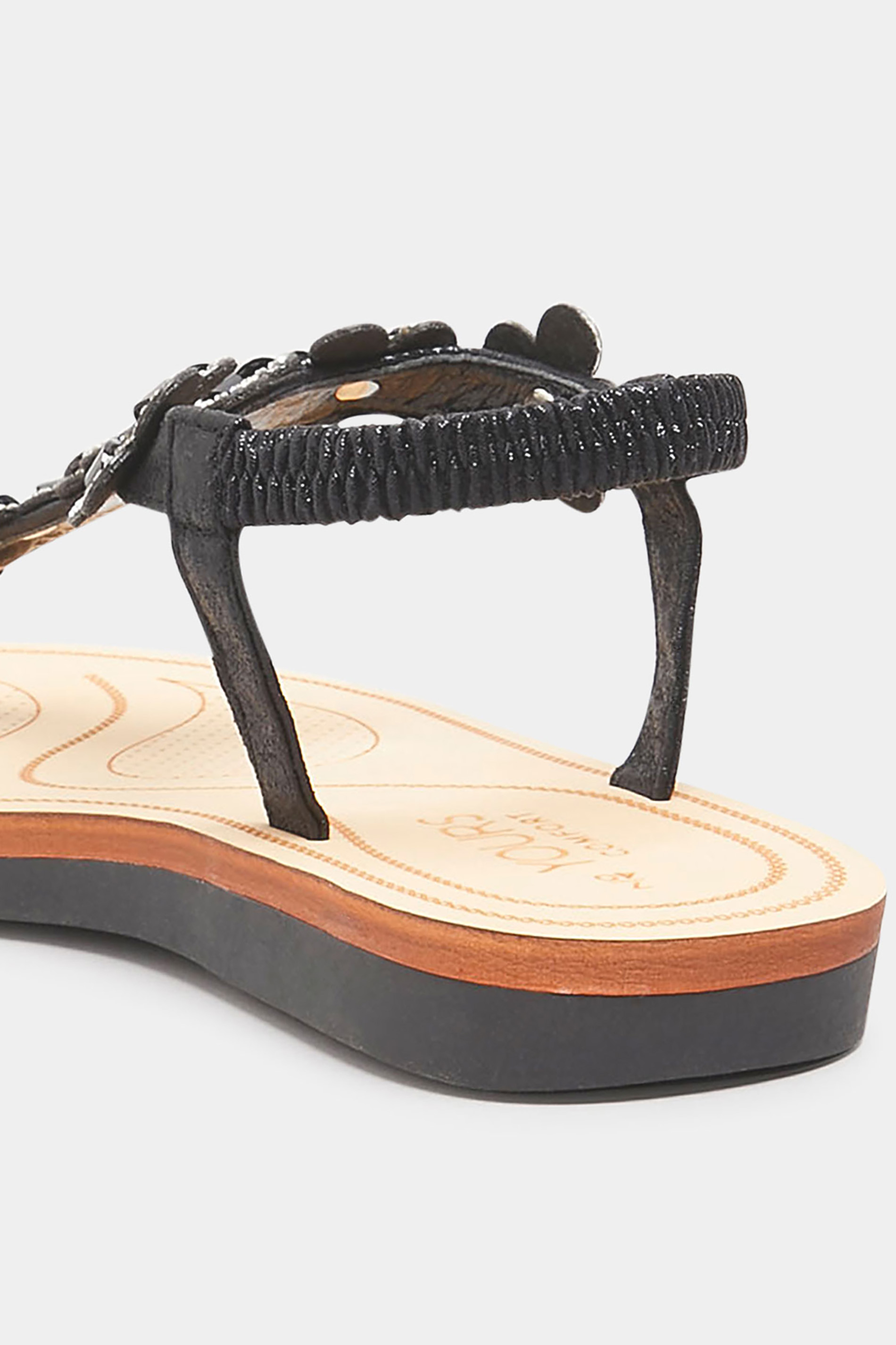 Black Shimmer Diamante Flower Sandals In Wide E Fit & Extra Wide Fit | Yours Clothing 4