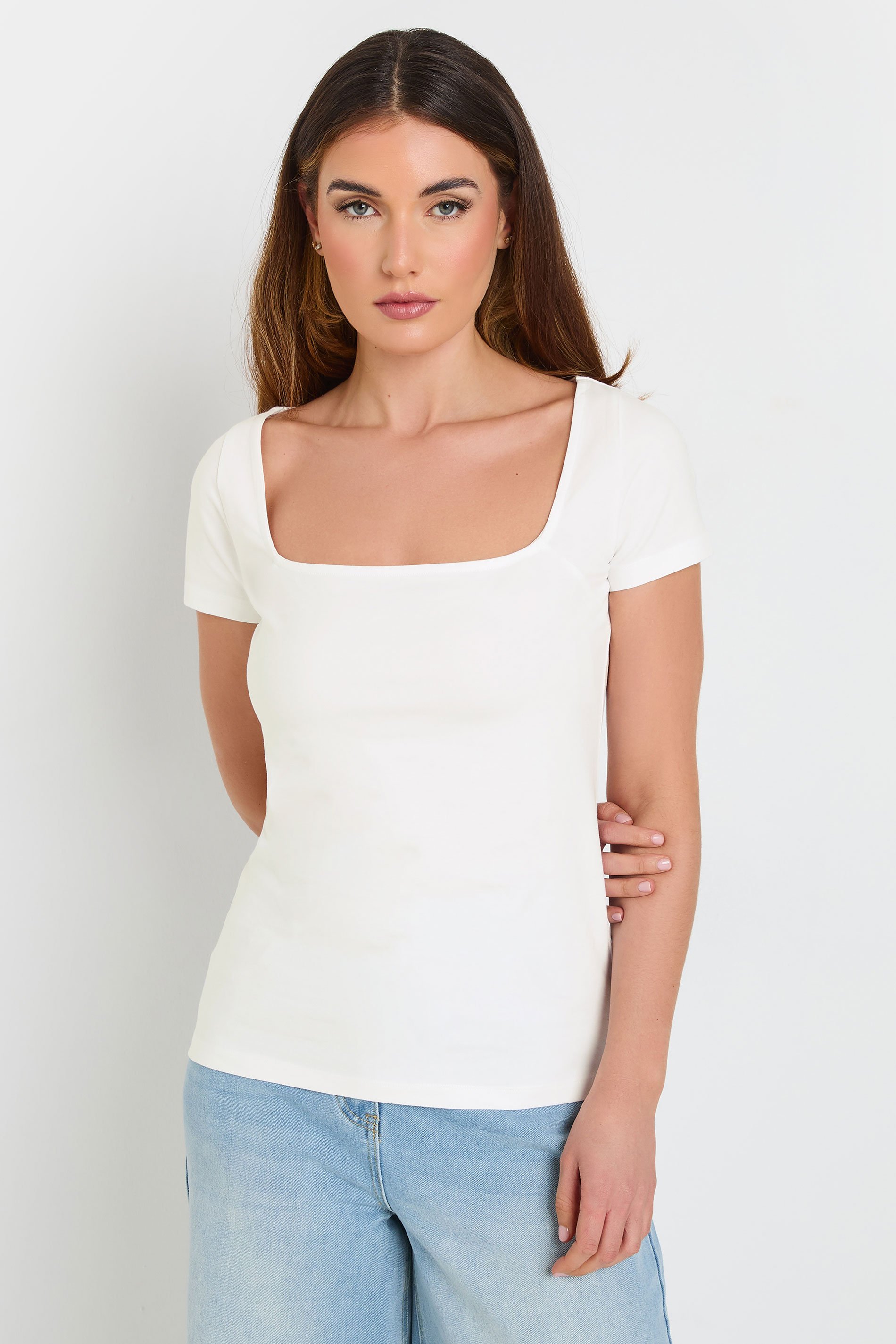 LTS Tall 2 PACK Navy Blue & White Fitted Square Neck Tops | Long Tall Sally 2