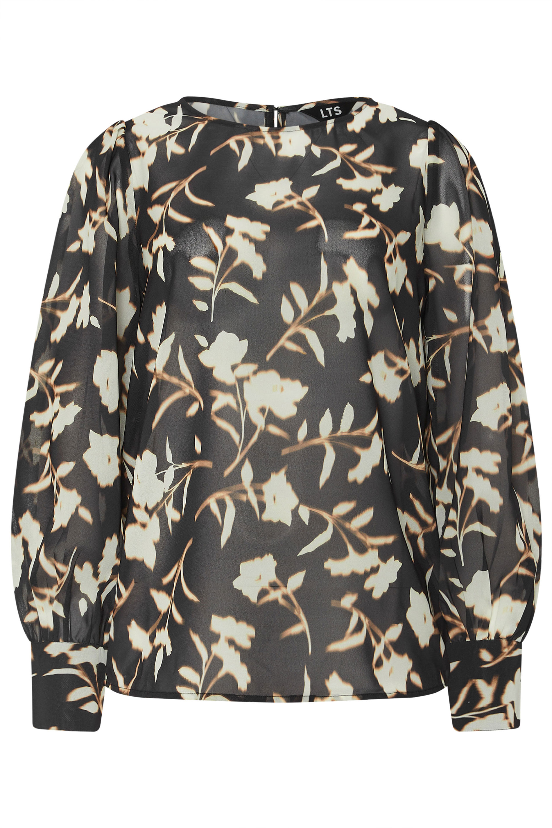 LTS Tall Black Blurred Floral Sheer Blouse | Long Tall Sally 5