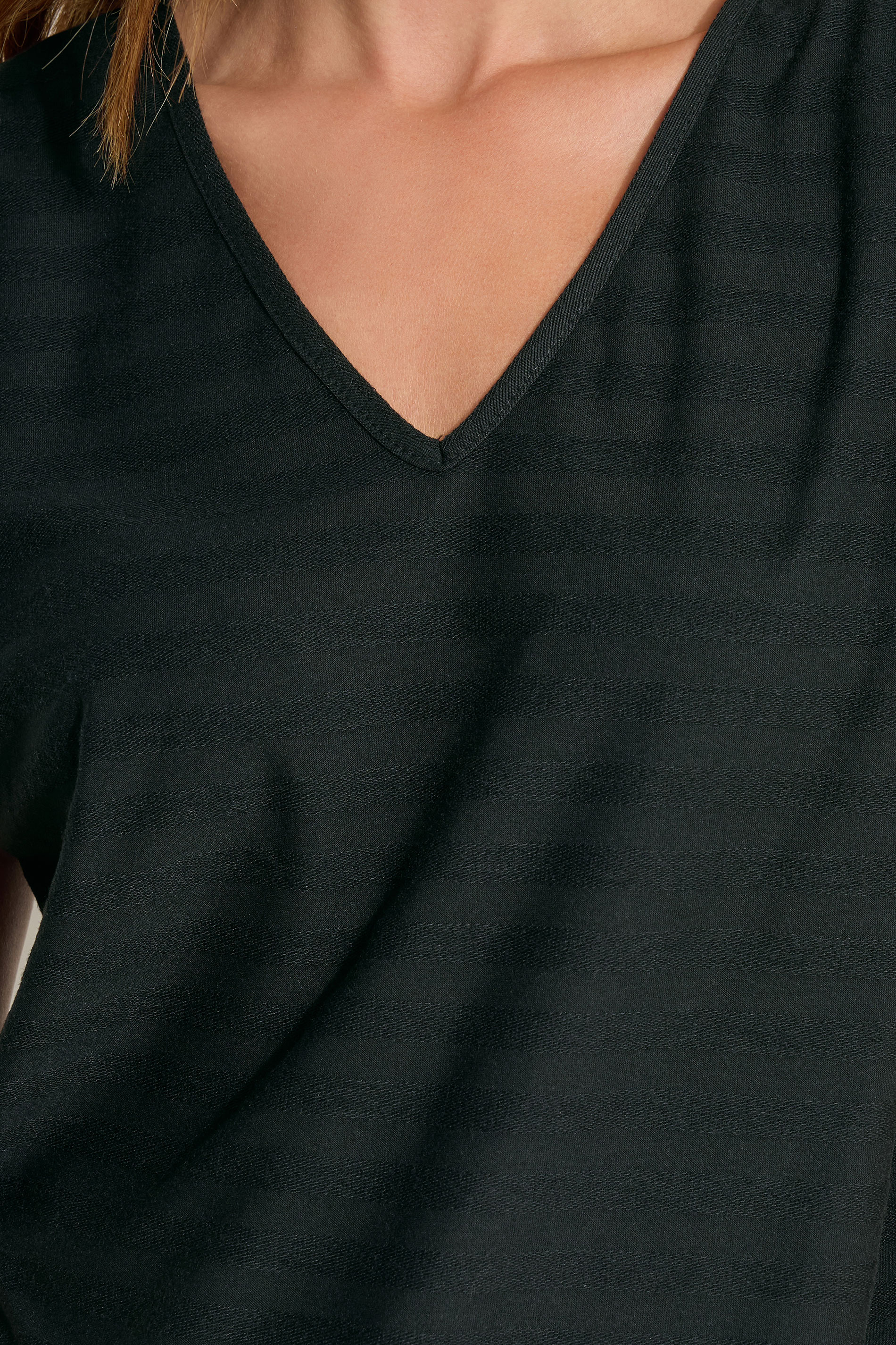 LTS Tall Black Shadow Stripe V-Neck Boxy Top | Long Tall Sally 4