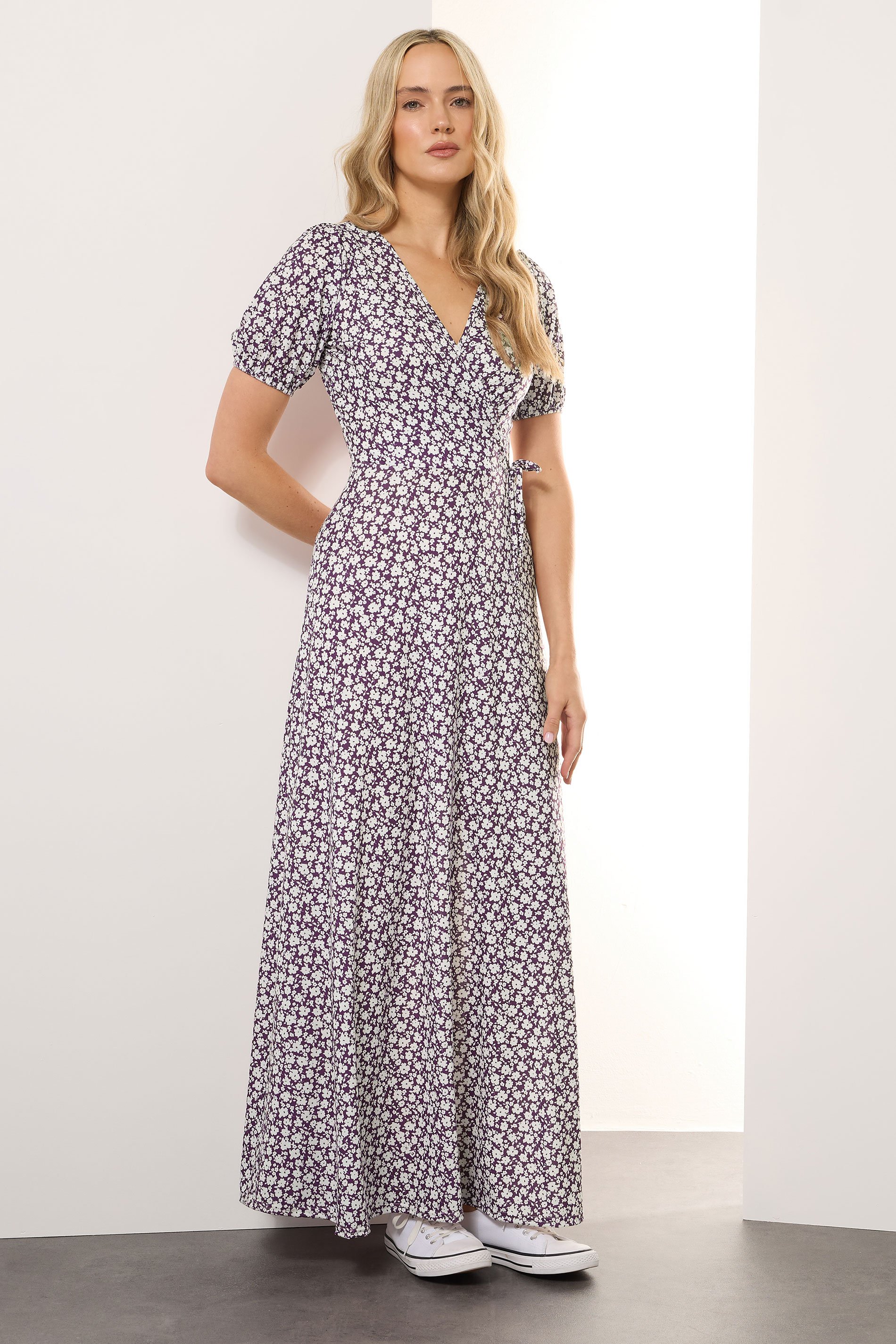 LTS Tall Berry Red Ditsy Floral Print Wrap Maxi Dress | Long Tall Sally 2
