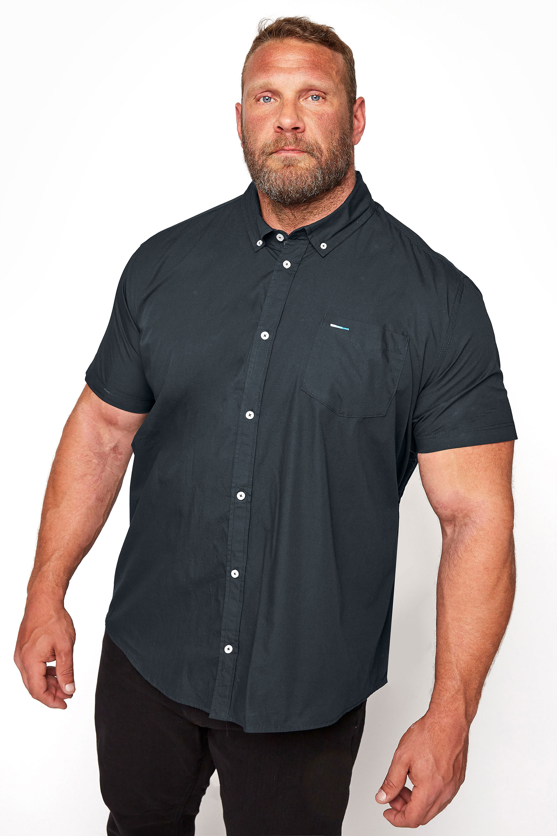 BadRhino Navy Blue Essential Short Sleeve Oxford Shirt | BadRhino 1