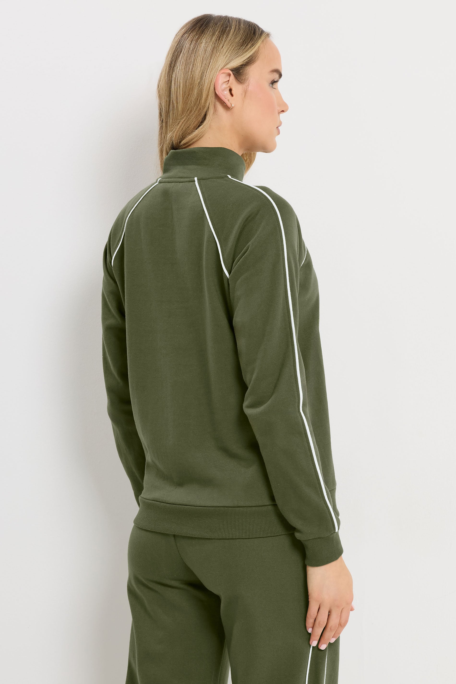 LTS Tall Women's Khaki Green Pipe Detail Quarter Zip Sweatshirt | Long Tall Sally 2