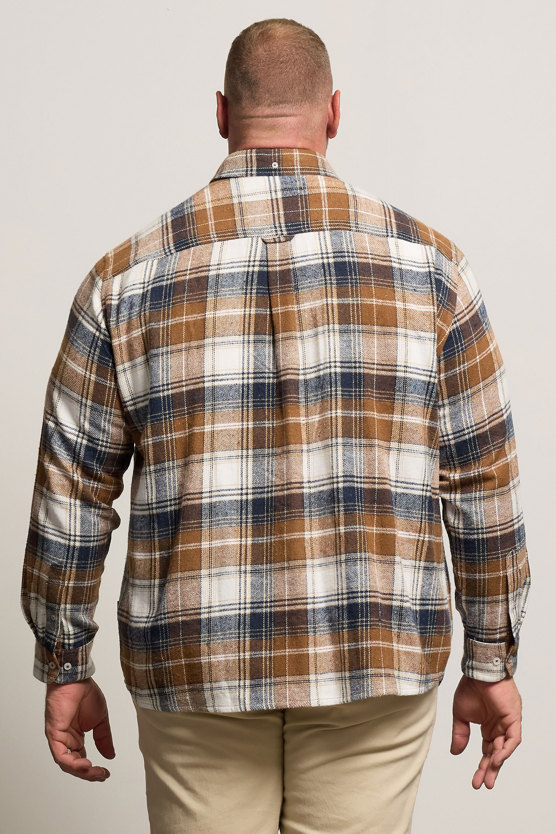 BadRhino Big & Tall Tan Brown & Navy Blue Brushed Checked Shirt | BadRhino 4