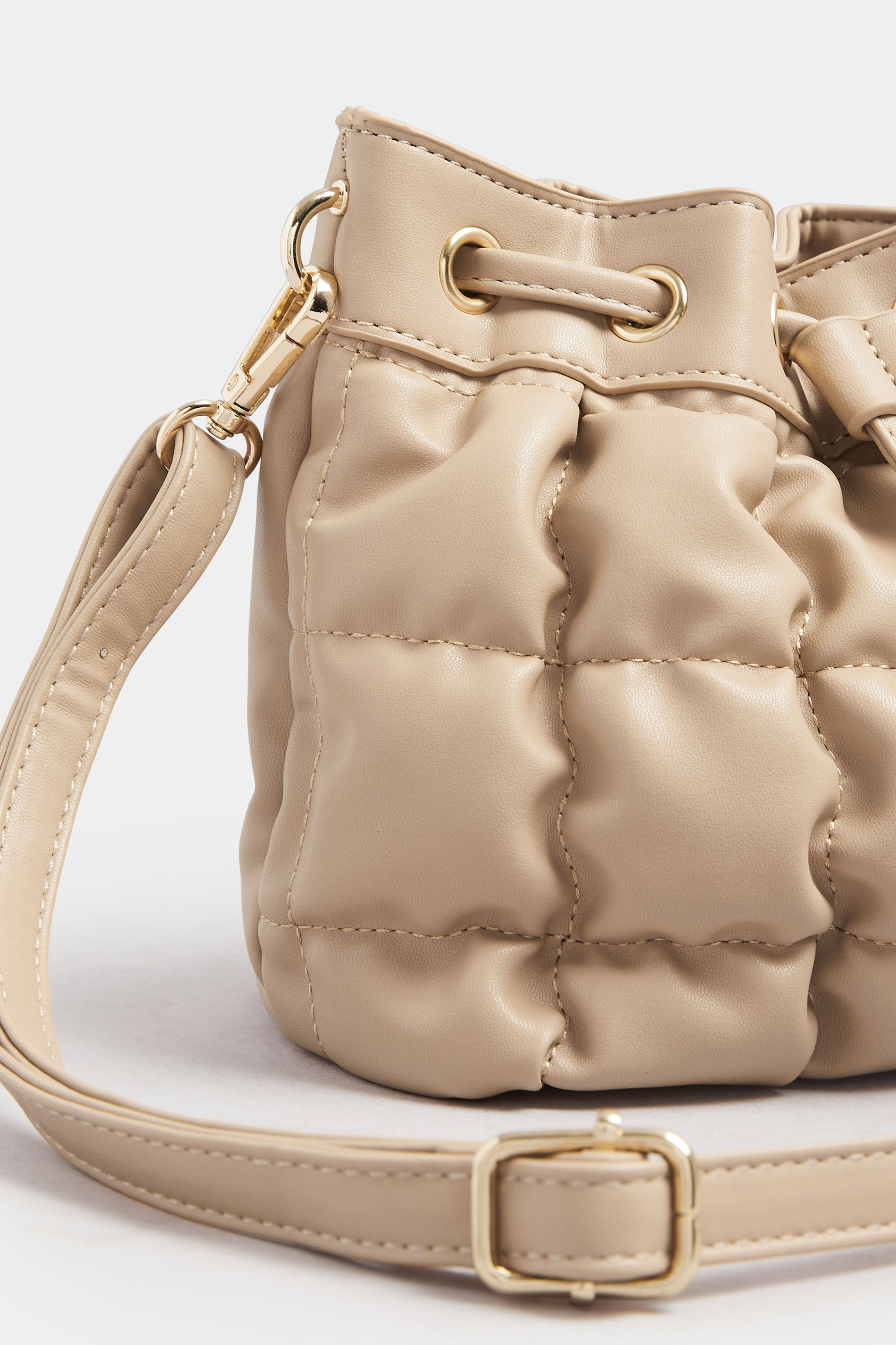 Camel Brown Faux Leather Quilted Bucket Bag | Yours Clothing 3