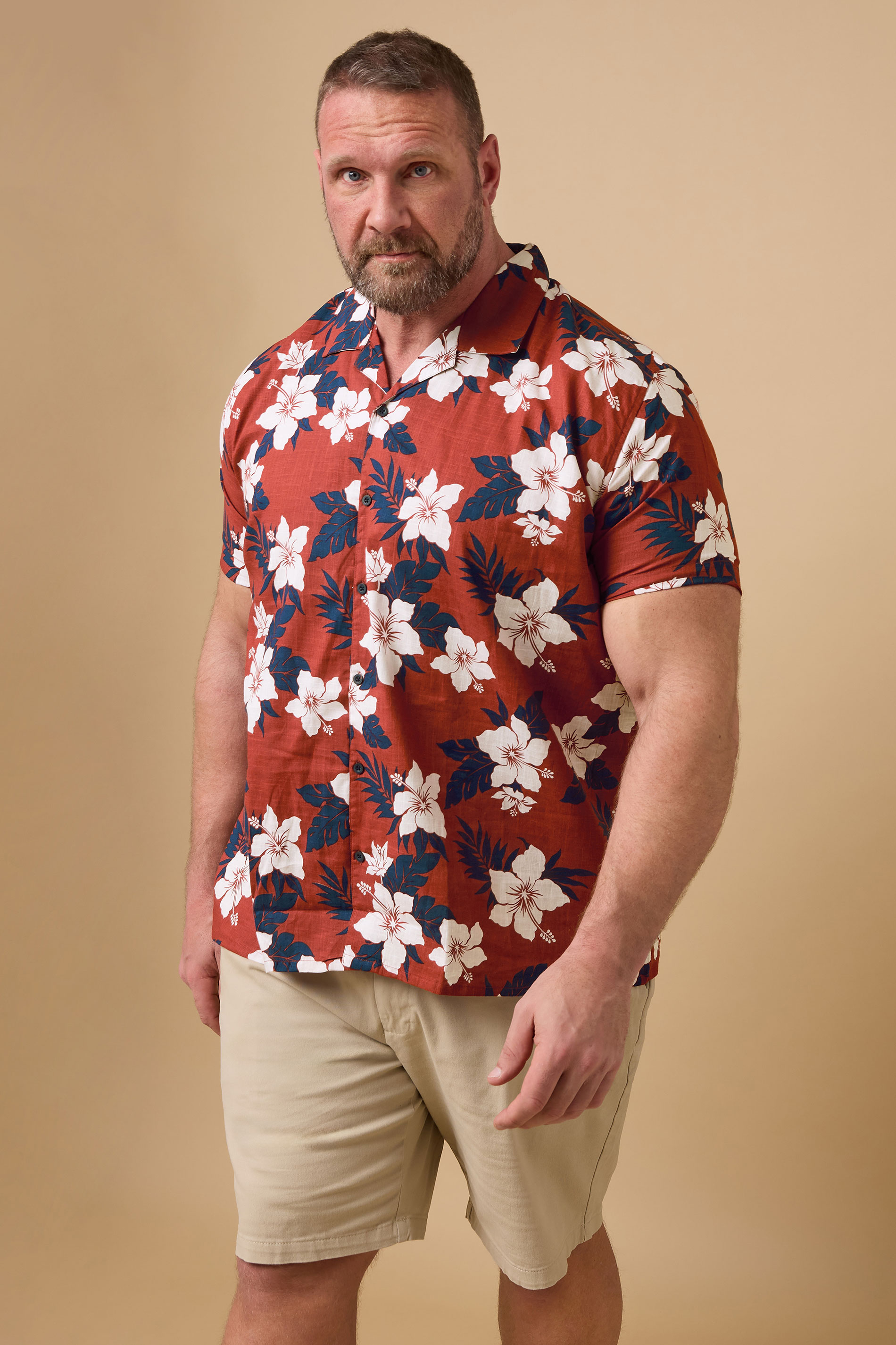 BadRhino Big & Tall Rust Orange & Navy Blue Leaf Print Shirt | BadRhino 2