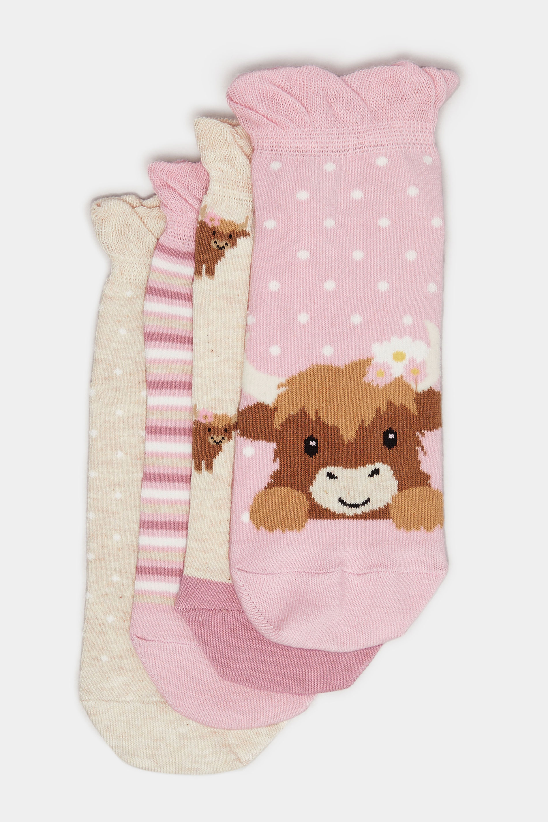 YOURS 4 PACK Plus Size Pink Highland Cow Trainer Liner Socks | Yours Clothing 3