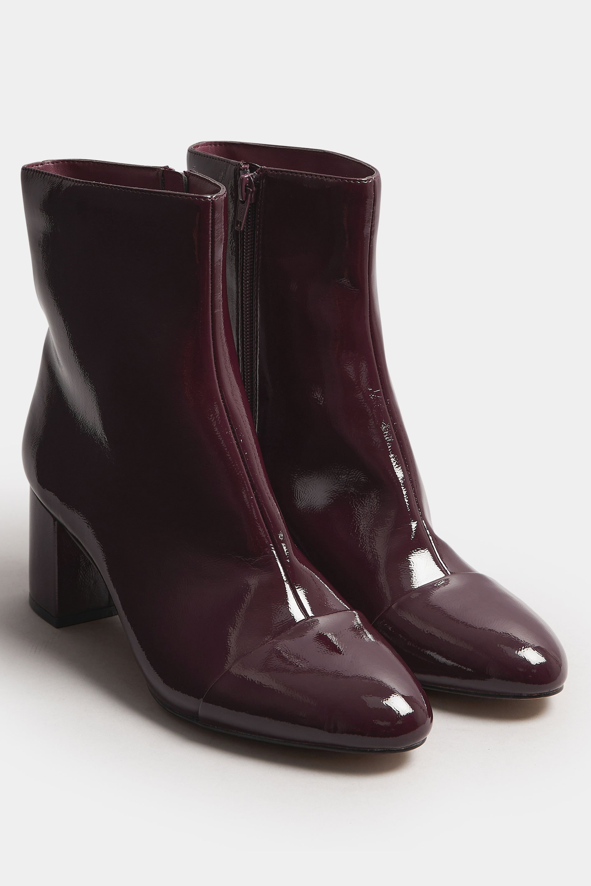 LTS Burgundy Red Patent Block Heel Ankle Boot In Standard Fit | Long Tall Sally 2