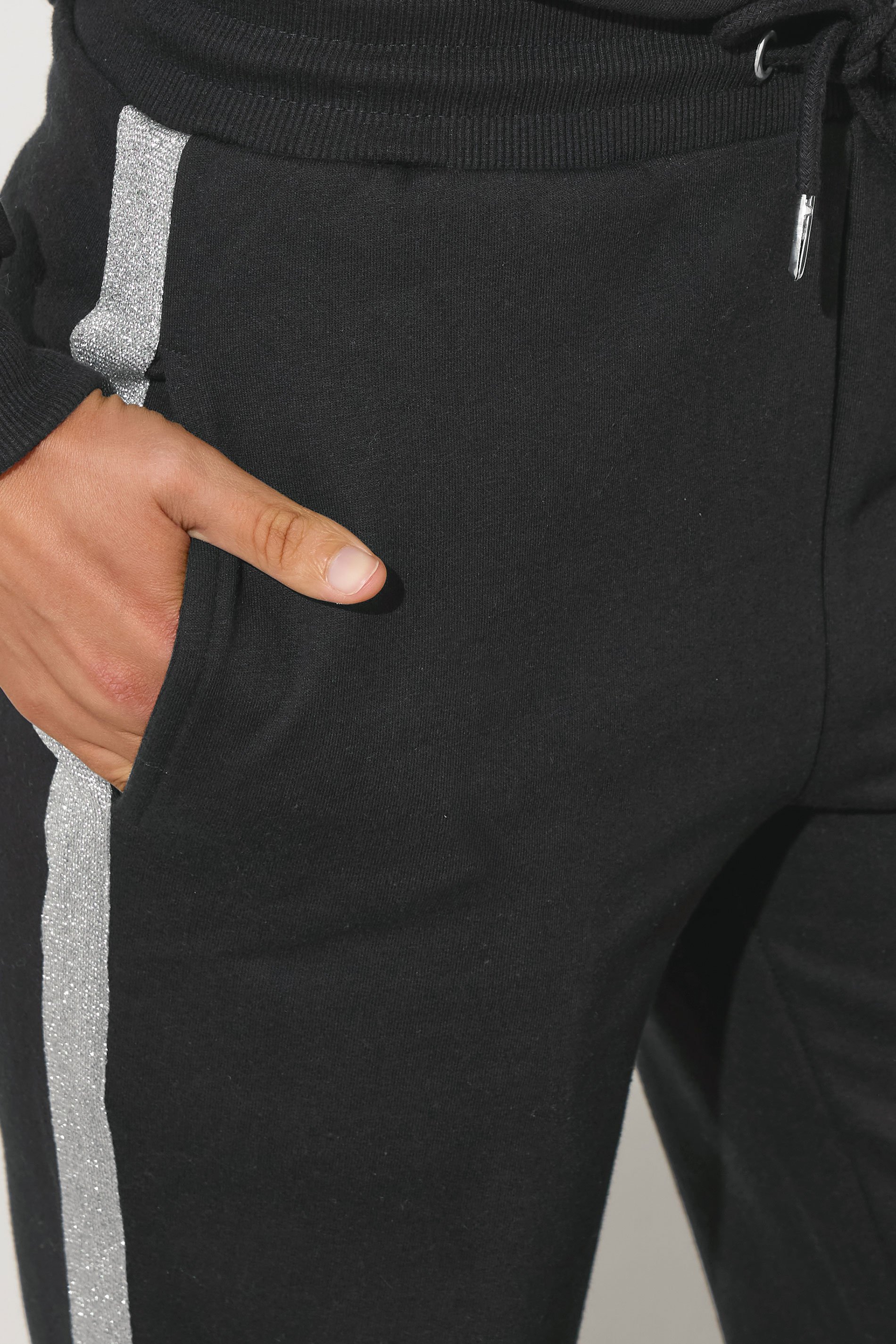 LTS Tall Black Metallic Stripe Wide Leg Joggers | Long Tall Sally 4