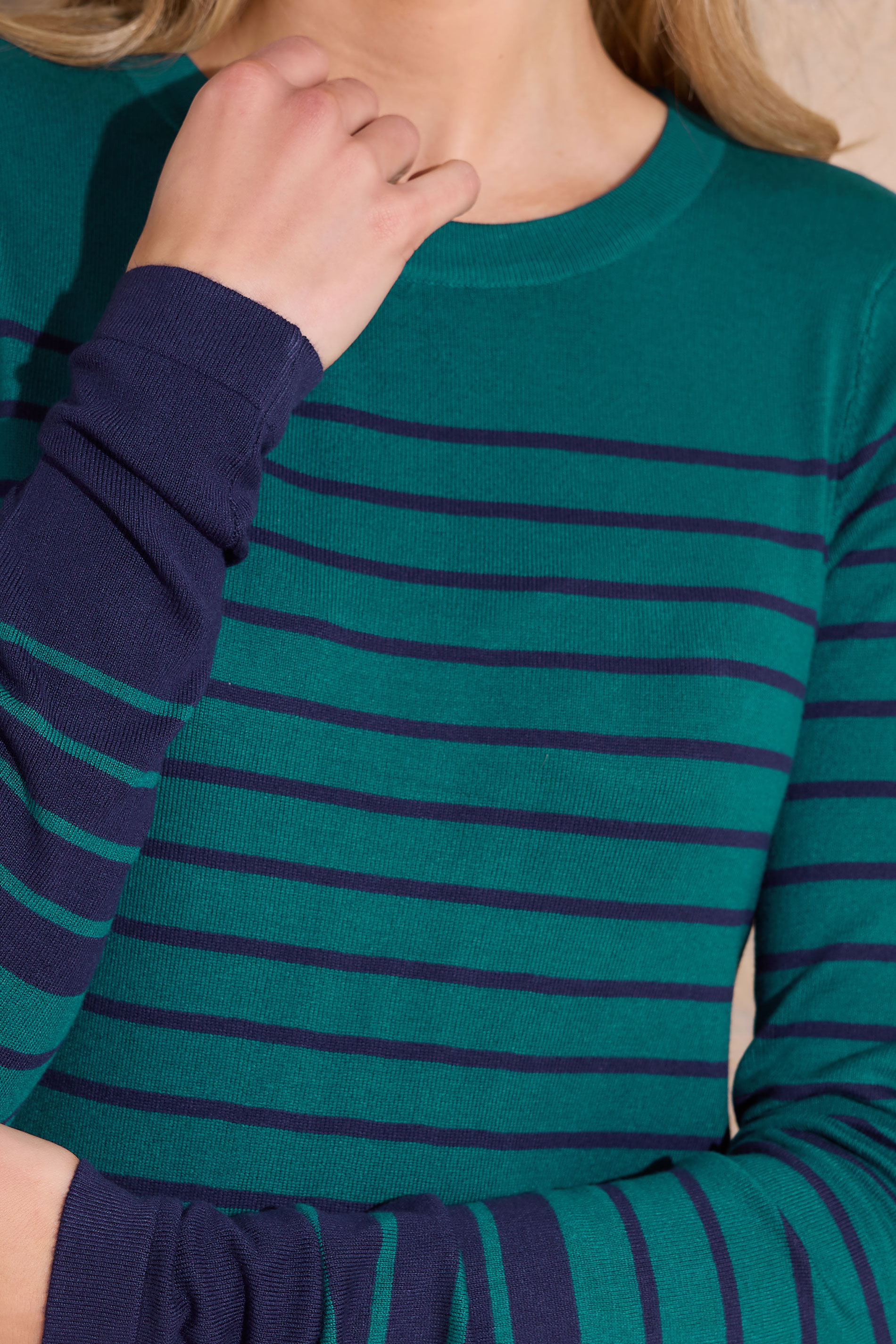 LTS Tall Dark Green Fine Knit Striped Jumper | Long Tall Sally 5