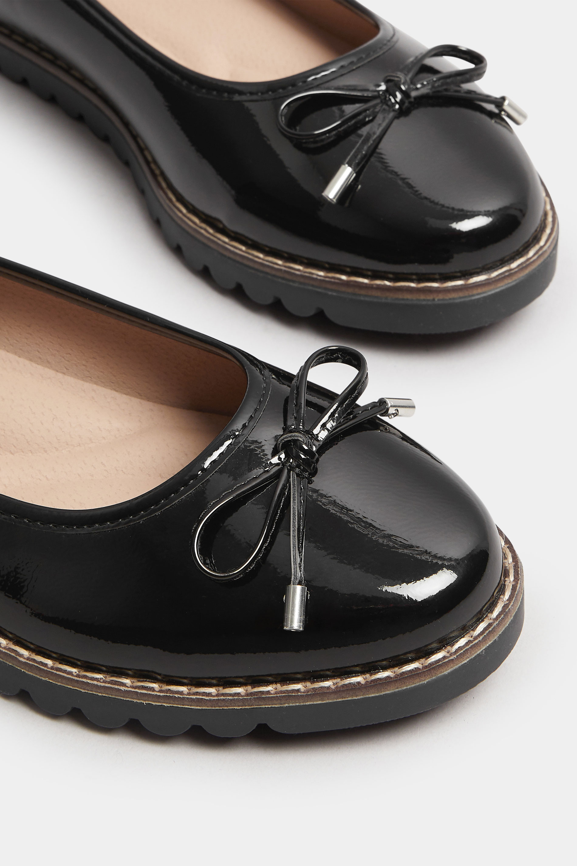 Black Patent Ballet Pumps In Wide E Fit & Extra Wide EEE Fit | Yours Clothing 5