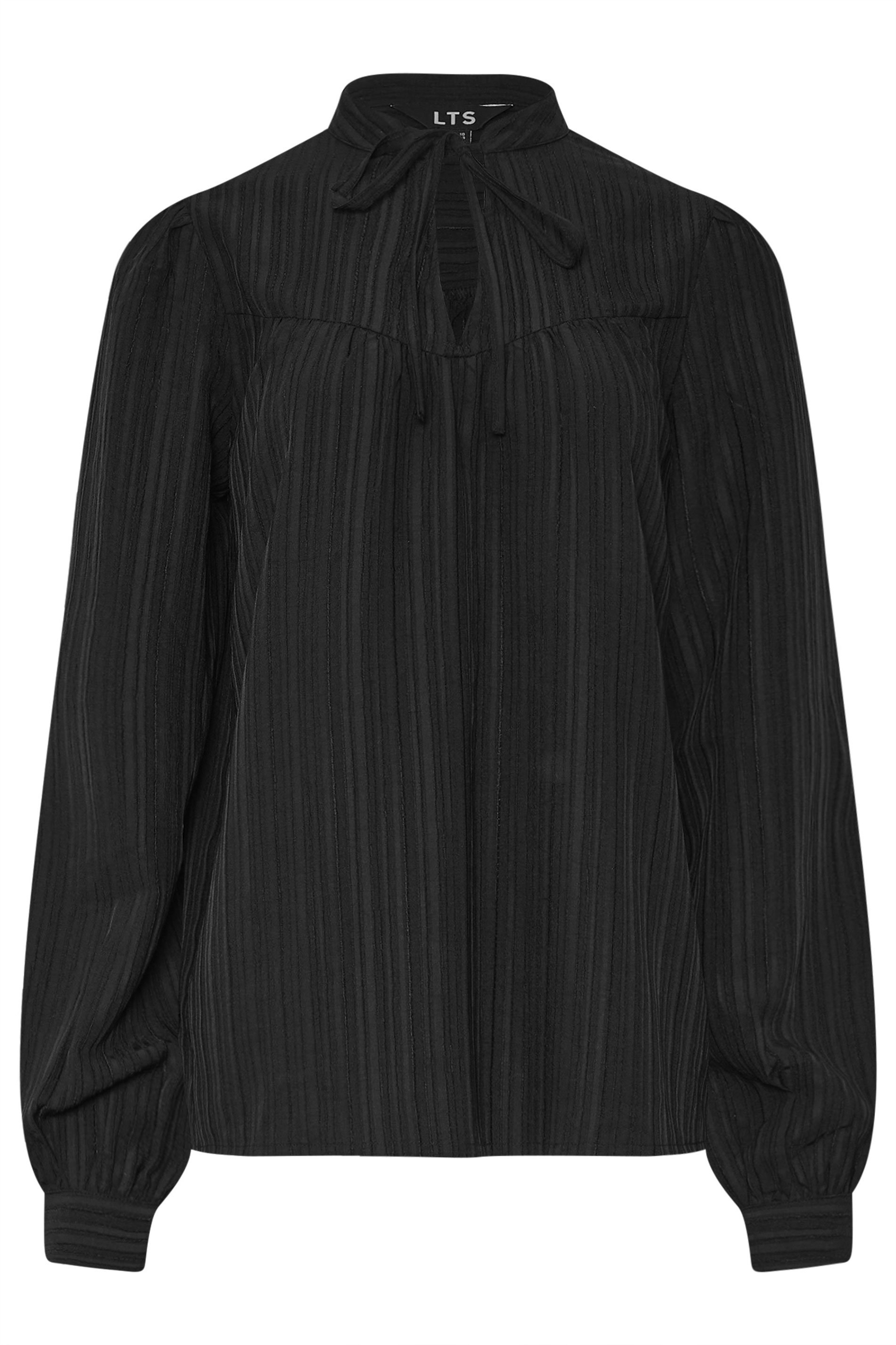 LTS Tall Black Textured Tie Neck Blouse | Long Tall Sally 5