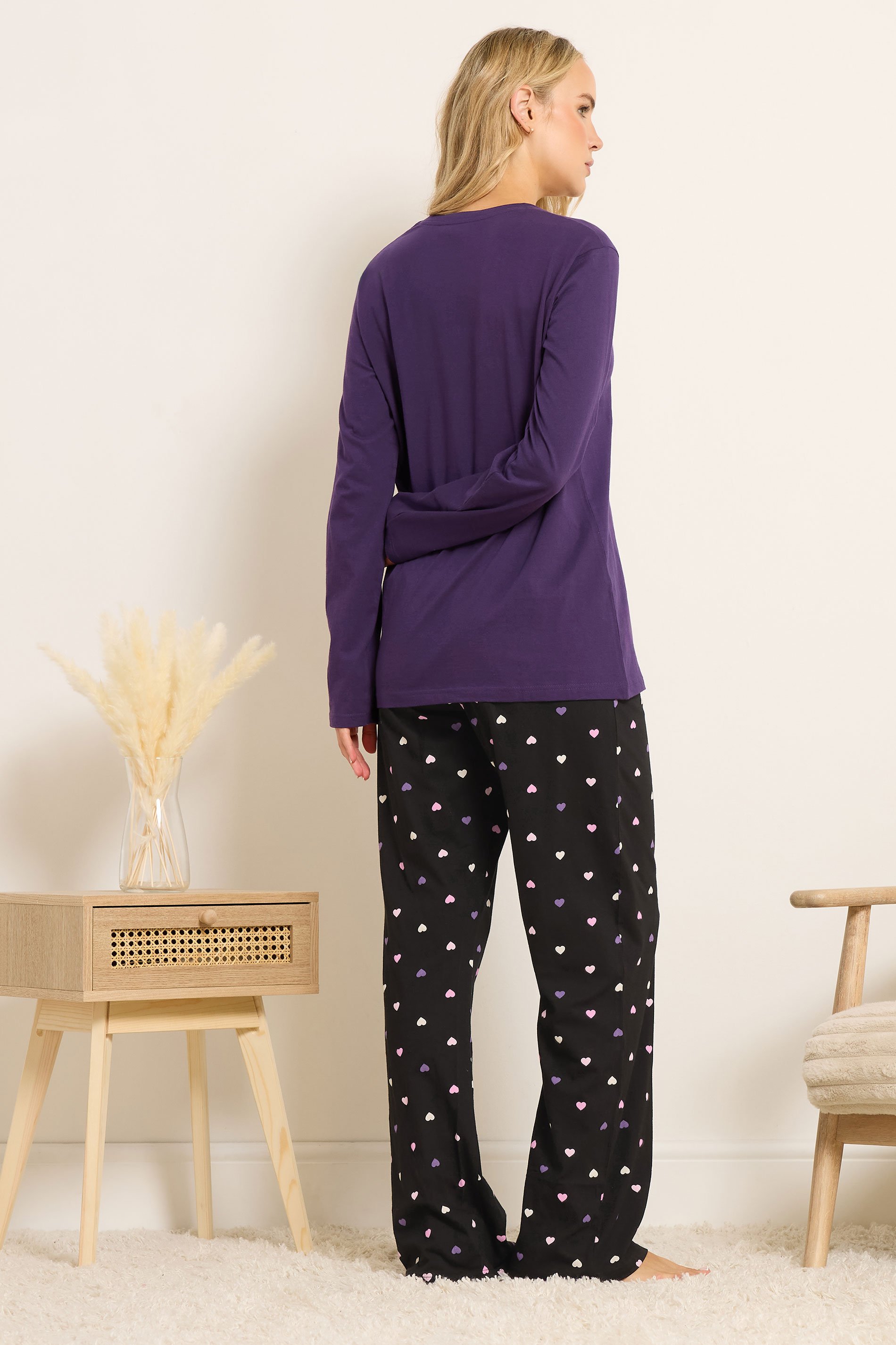 LTS Tall Purple 'Let's Get Cosy' Slogan Pyjama Set | Long Tall Sally 3