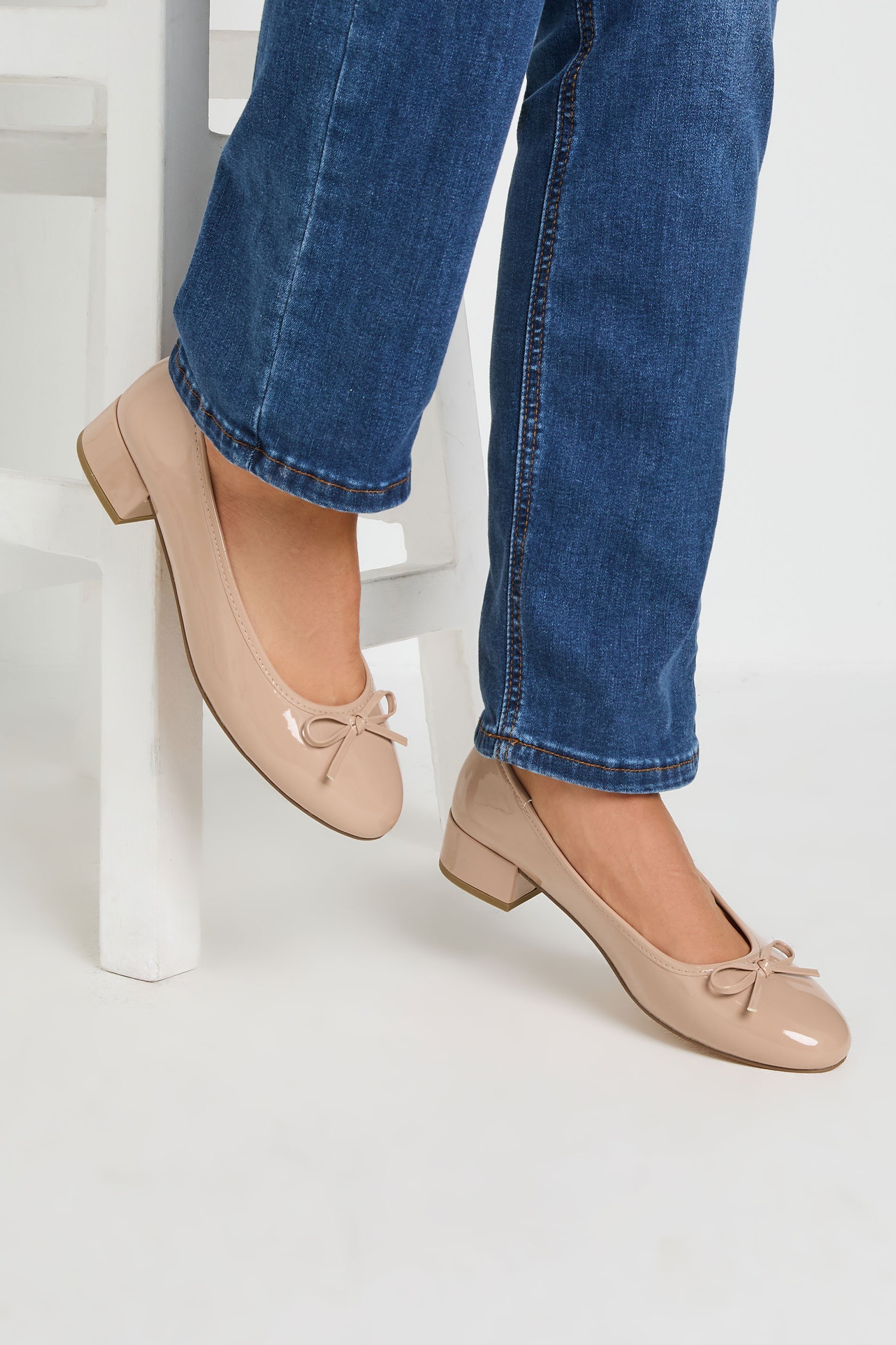 LTS Nude Patent Heeled Ballet Pumps In Standard Fit | Long Tall Sally 1
