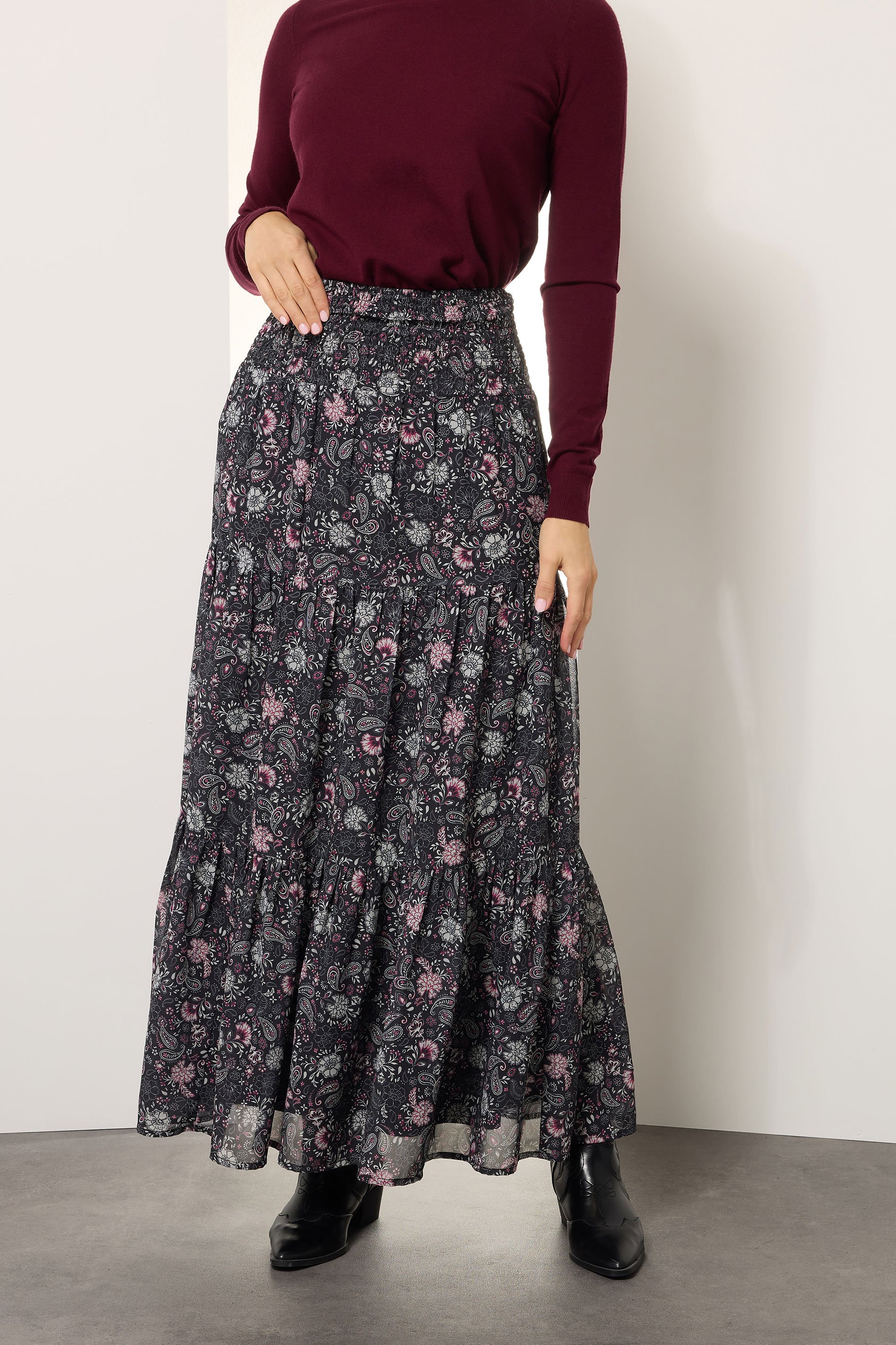 LTS Tall Black Chiffon Paisley Tiered Maxi Skirt | Long Tall Sally 2