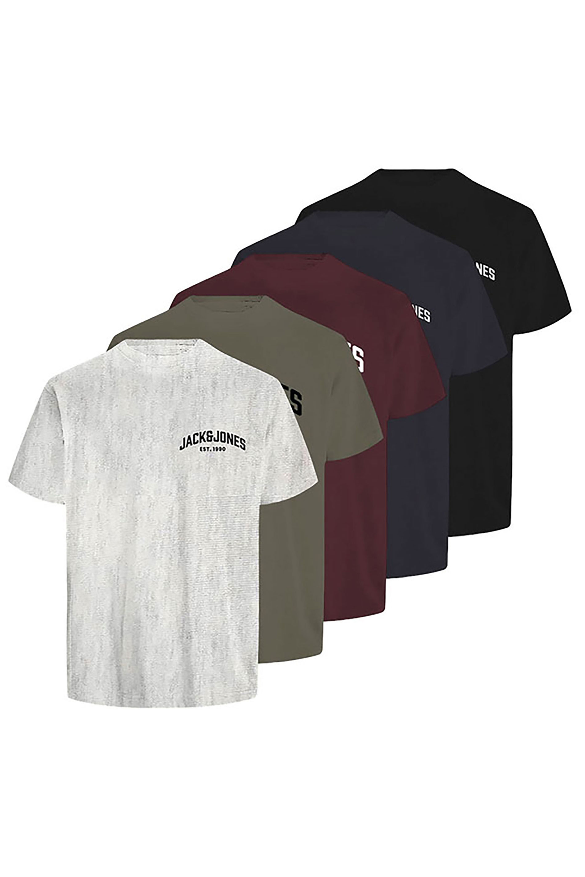 JACK & JONES Big & Tall 5 PACK Grey & Green Crew Neck T-Shirts | BadRhino 3
