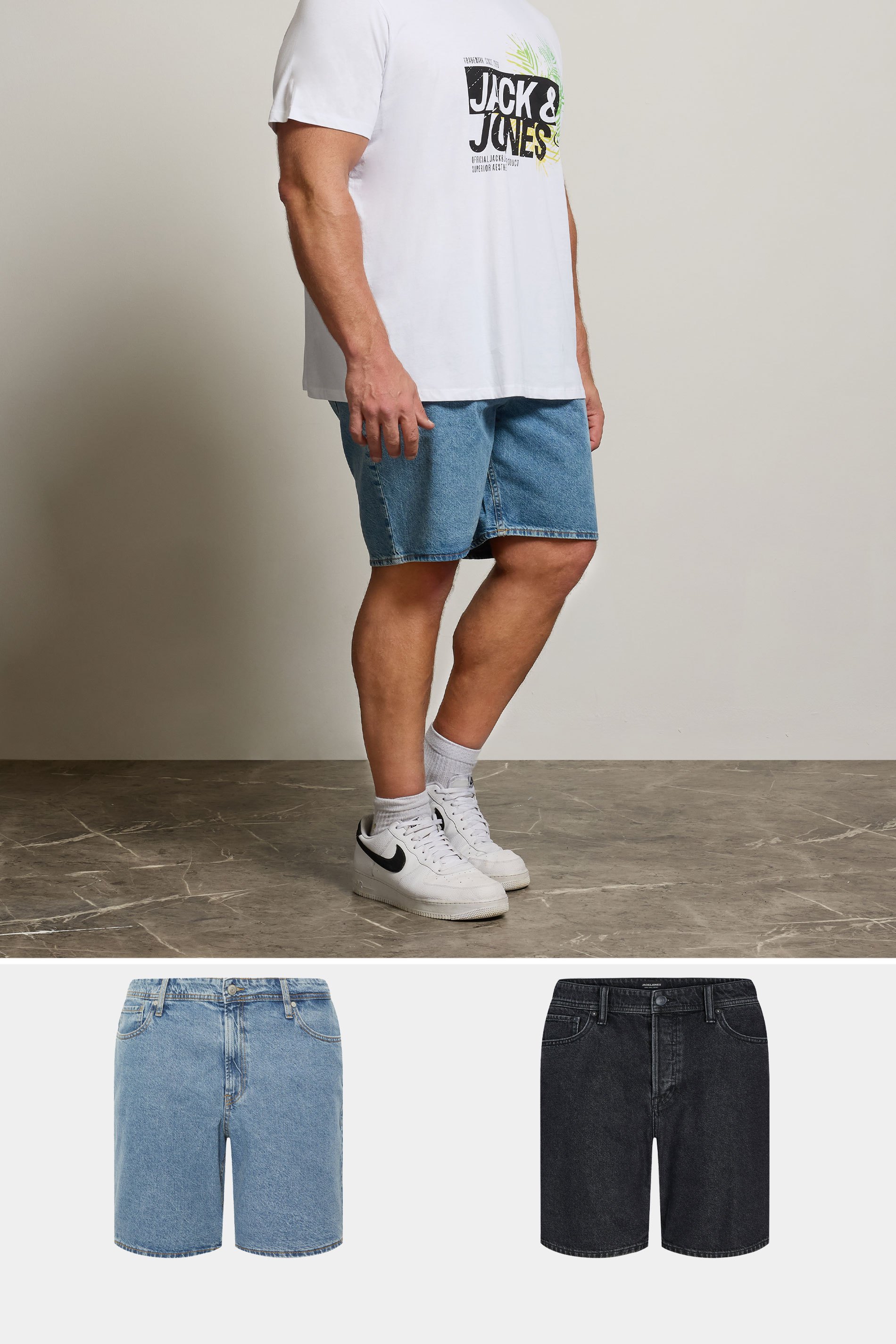JACK & JONES Big & Tall 2 Pack Blue & Black Tony Shorts | BadRhino 1
