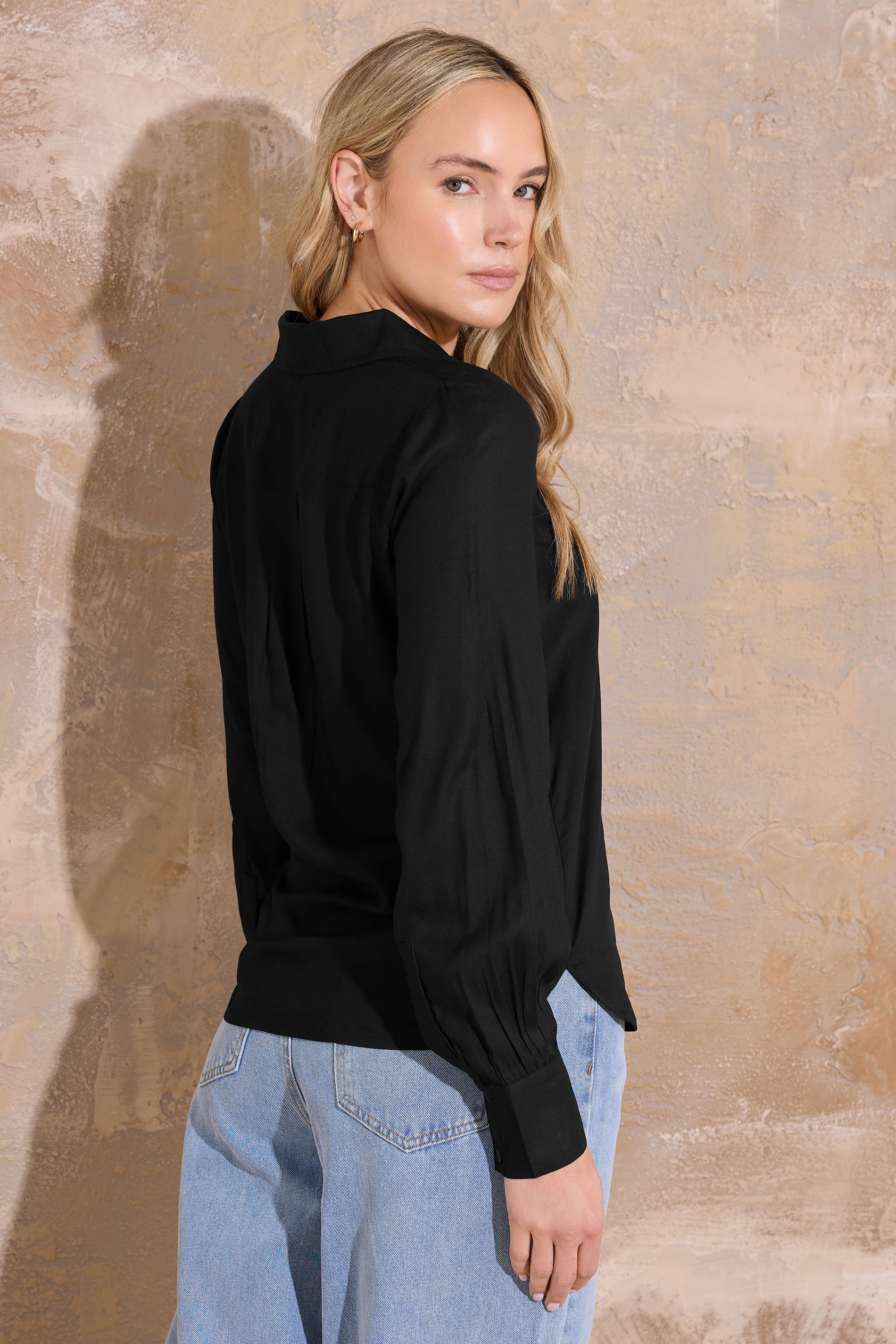 LTS Tall Black Open Collar Shirt | Long Tall Sally 3