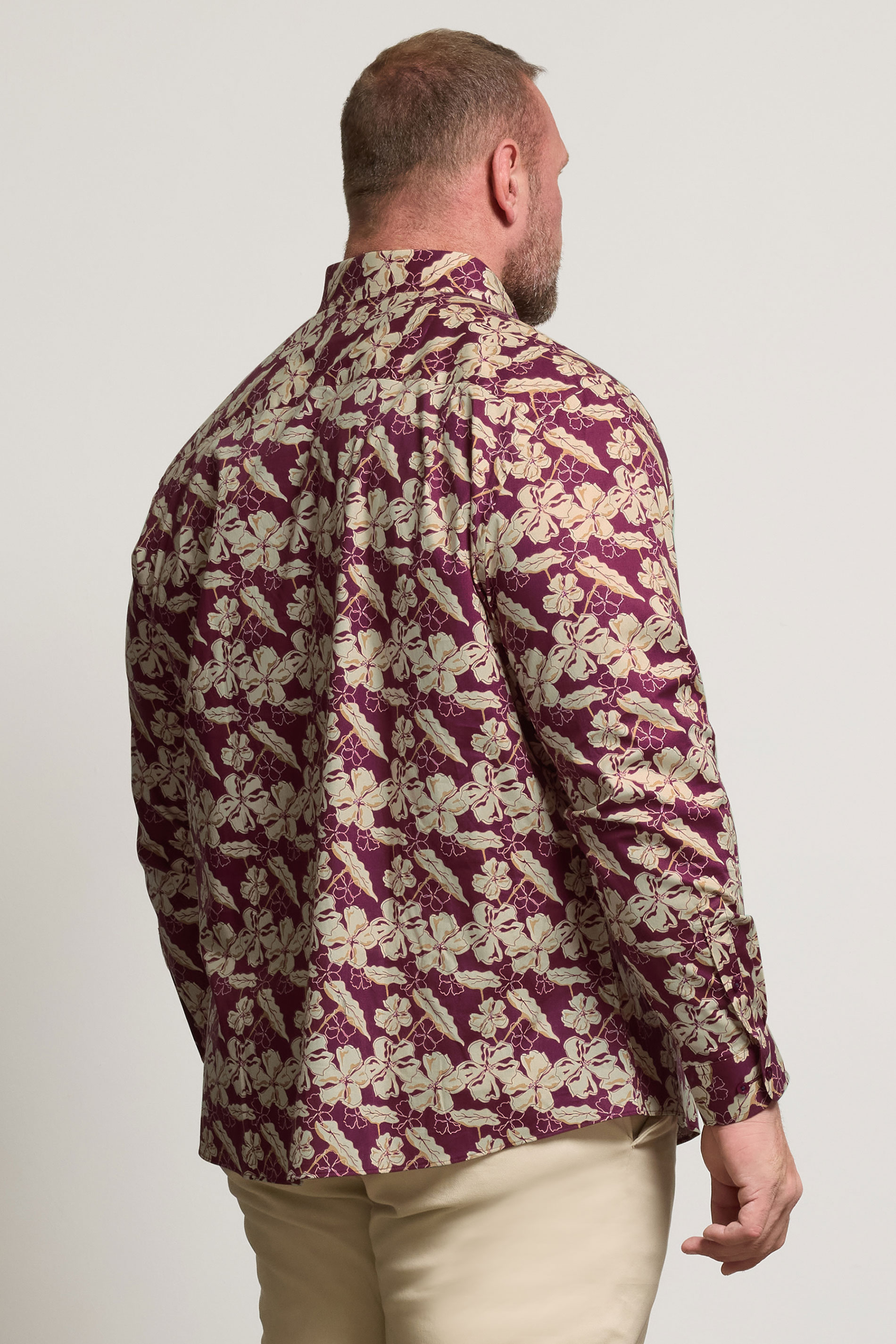 BadRhino Tailoring Big & Tall Burgundy Red Premium Leaf Print Long Sleeve Shirt | BadRhino 3
