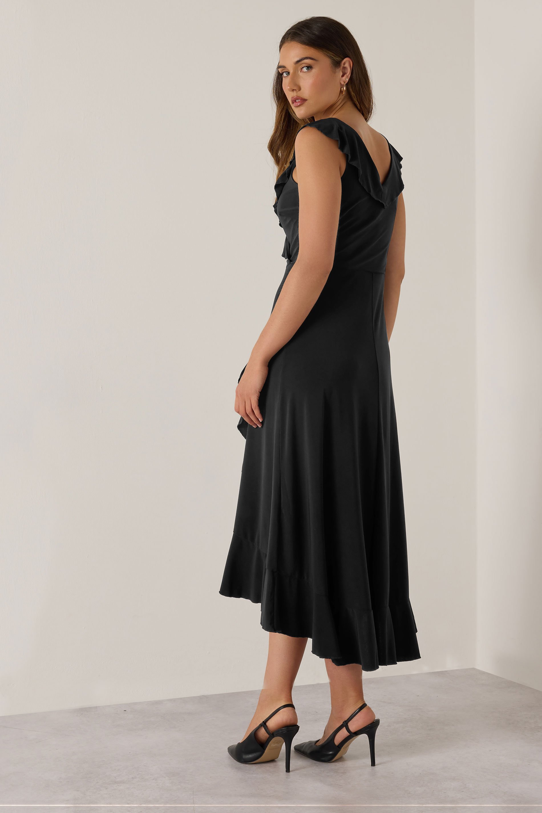 LTS Tall Women's Black Wrap Frill Dress | Long Tall Sally 3