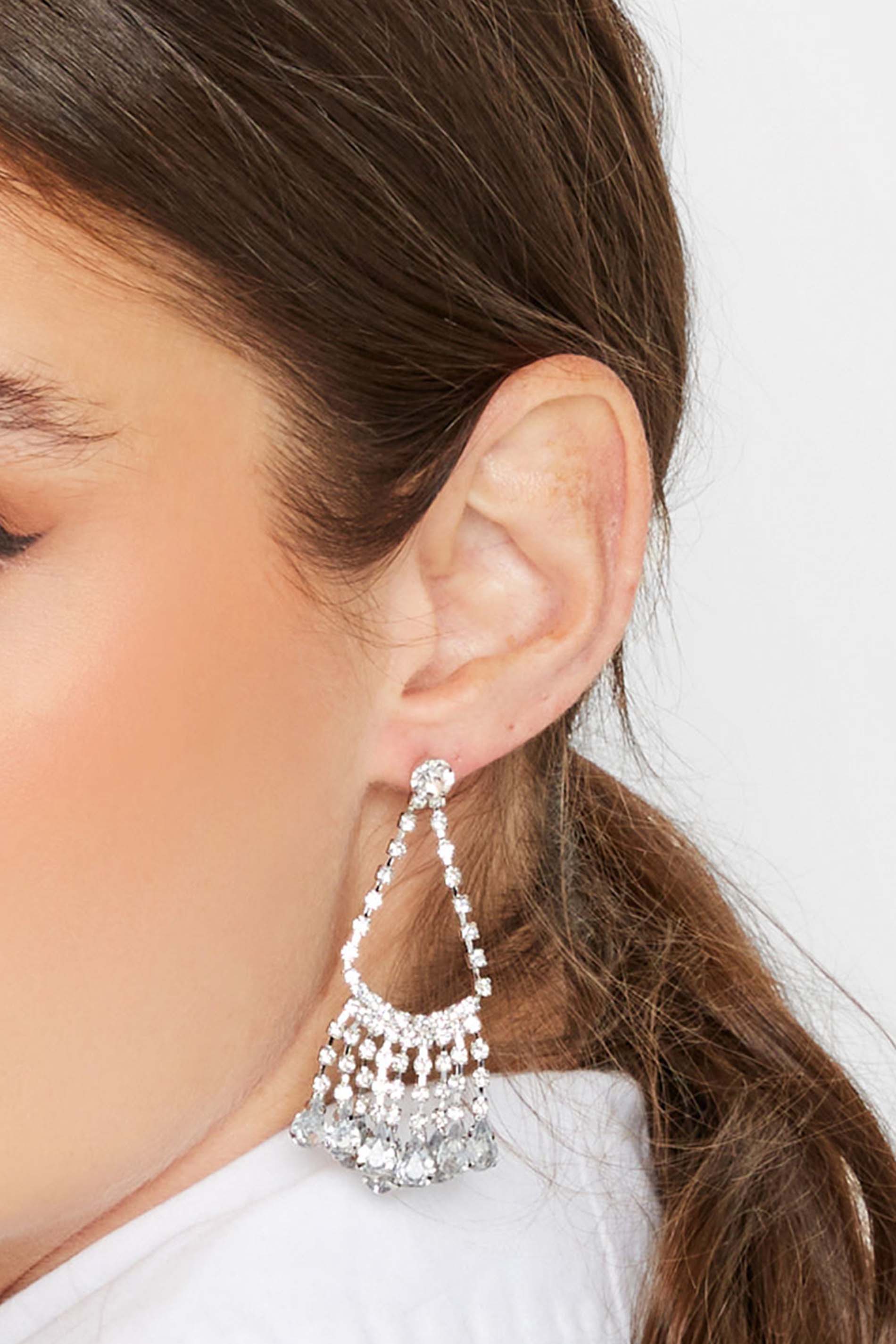 Silver Tone Diamante Drop Earrings | Yours Clothing 1
