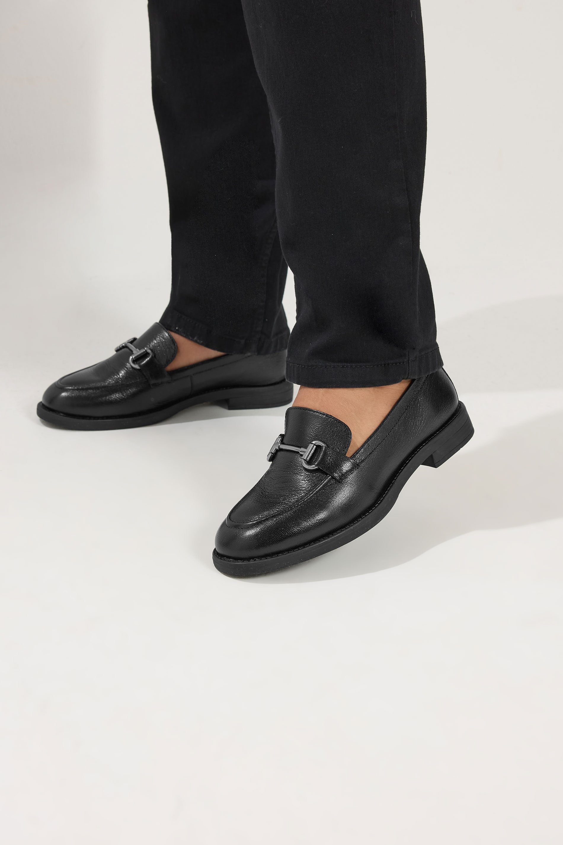 Black Metal Trim Loafers In Wide E Fit | Yours Clothing 1