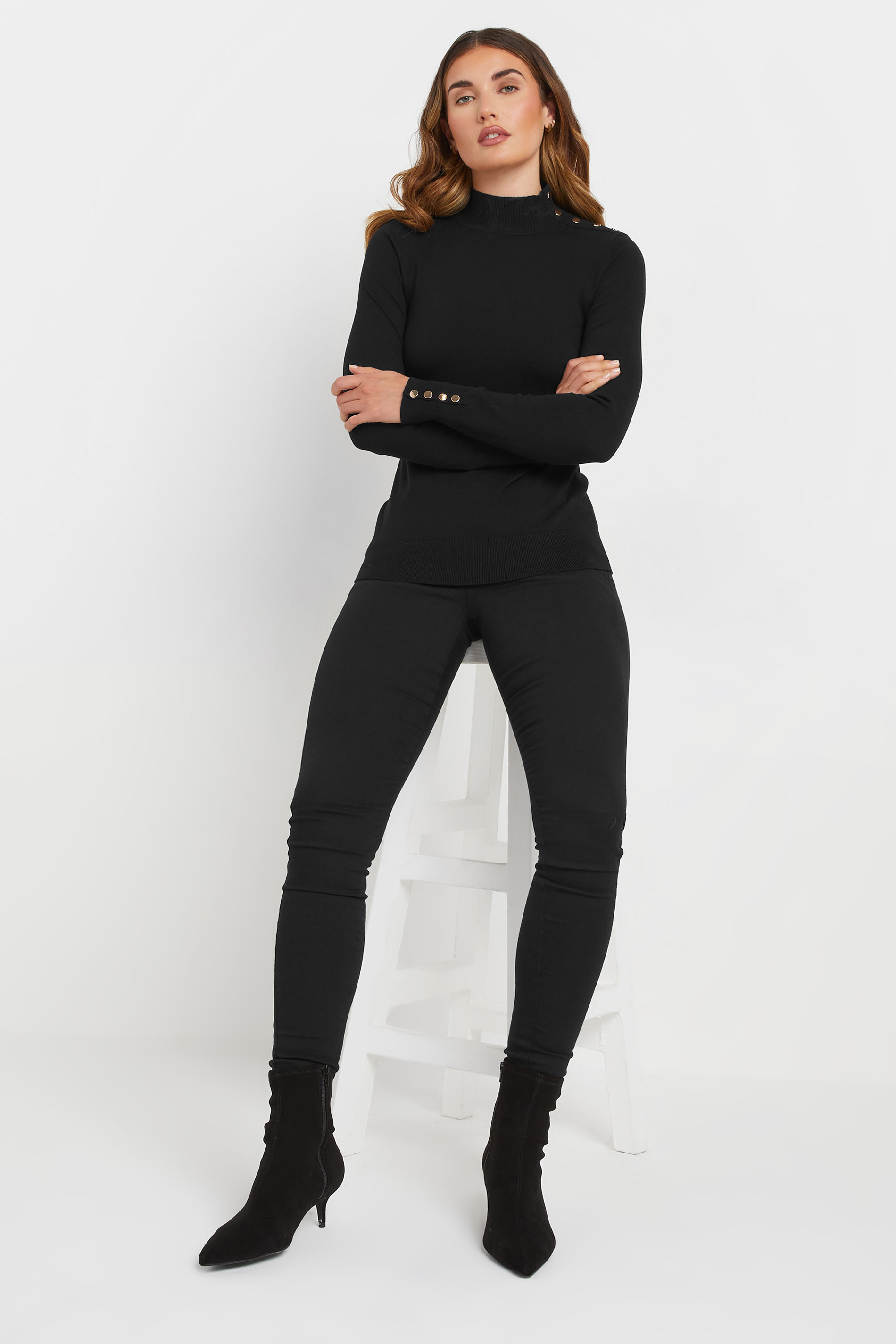 LTS PREMIUM Tall Black High Neck Jumper | Long Tall Sally 2