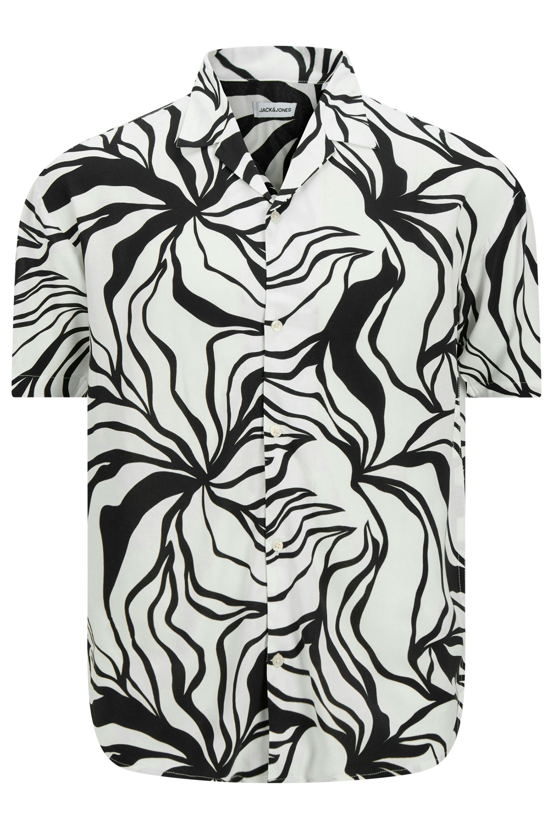 JACK & JONES Big & Tall Black & White Abstract Print Resort Shirt 3
