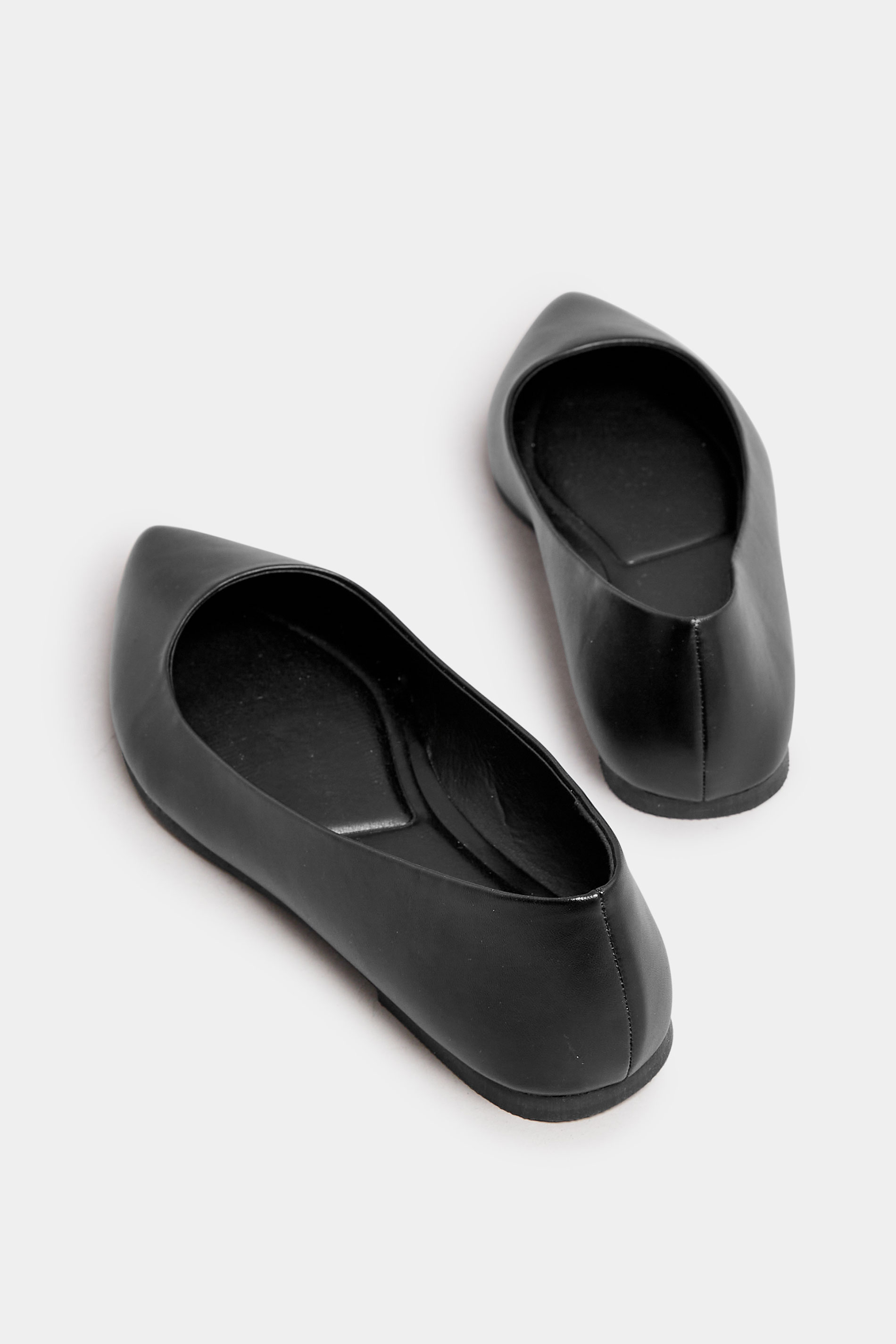 Black Pointed Ballet Pumps In Wide E & Extra Wide EEE Fit | Yours Clothing 5