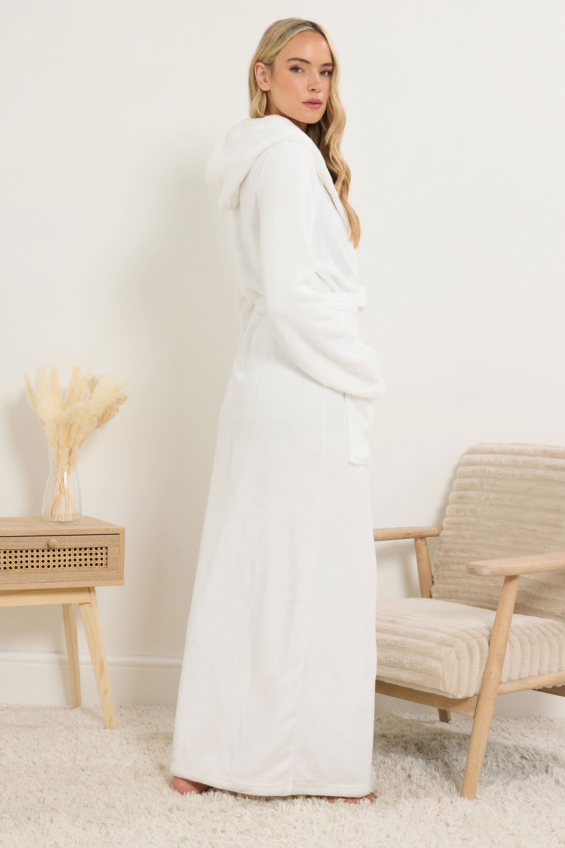 LTS Tall White Luxury Soft Fleece Maxi Dressing Gown | Long Tall Sally 3