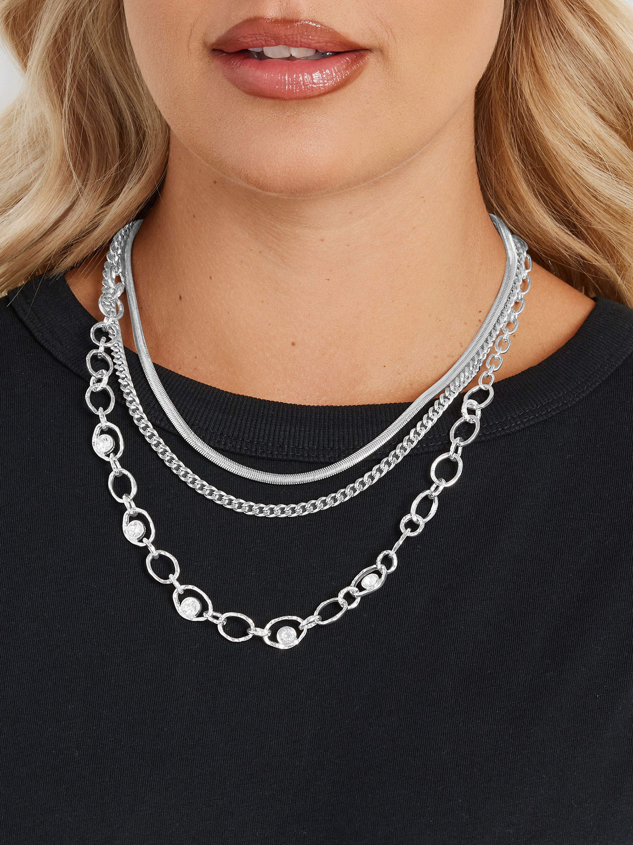 Silver Tone Layered Chain Necklace | Yours Clothing 1