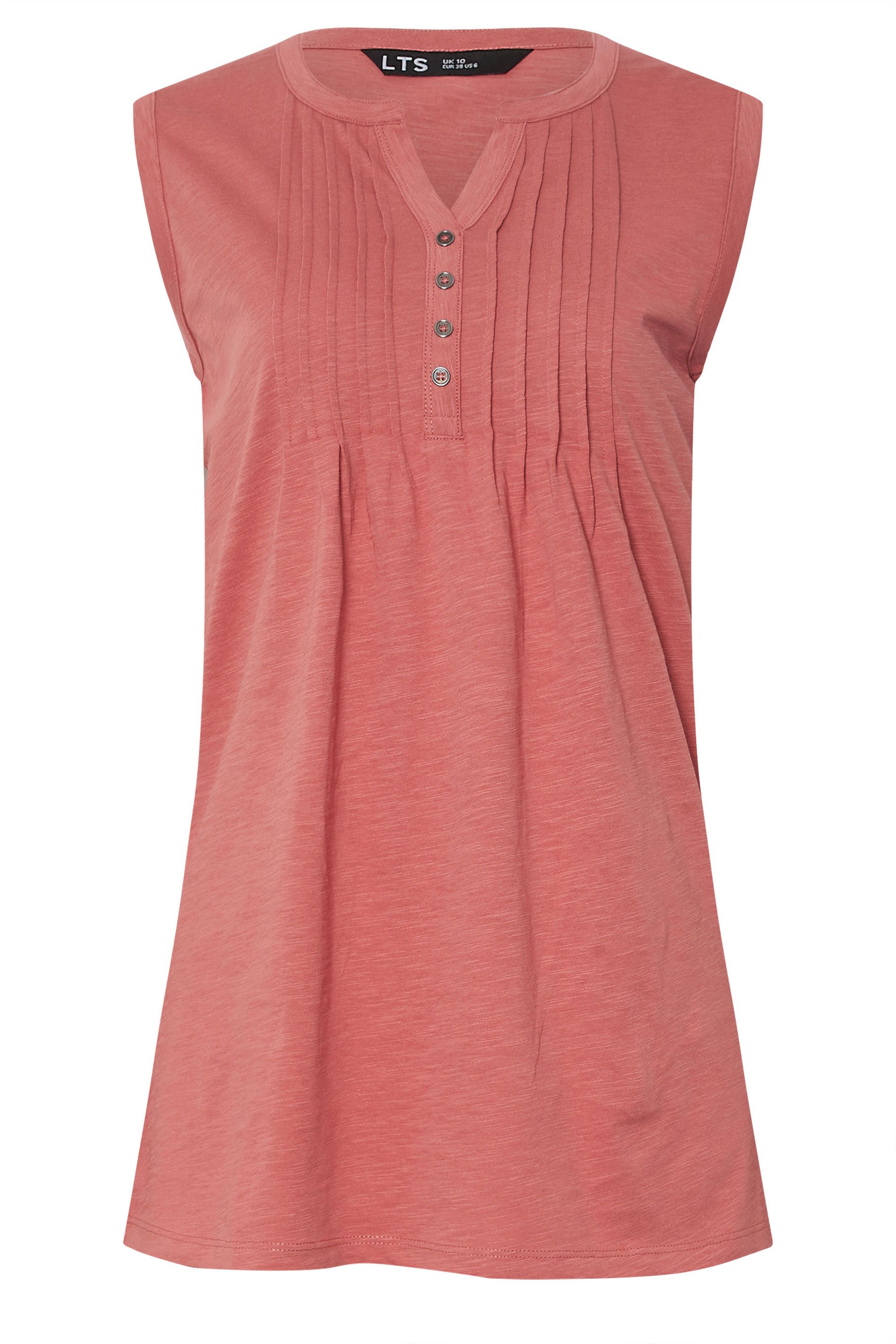 LTS Tall Coral Orange Cotton Henley Vest Top | Long Tall Sally 5