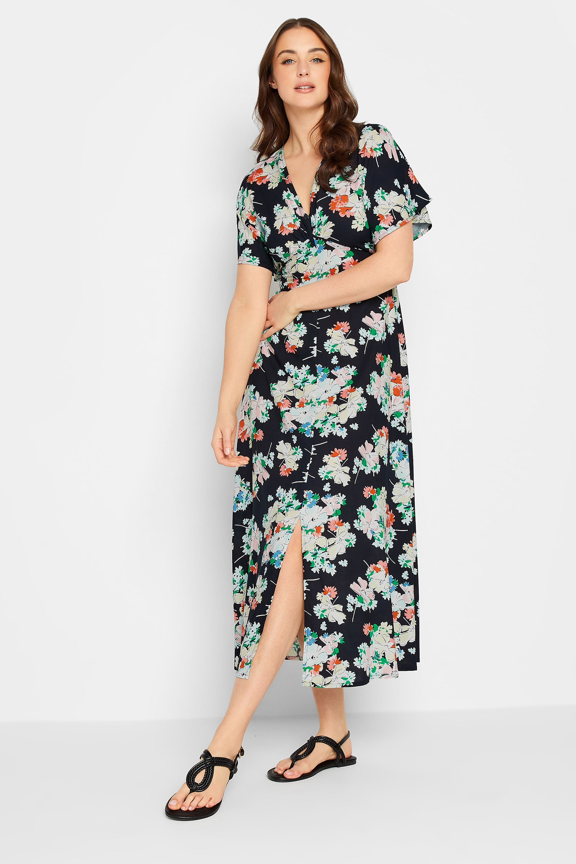 LTS Tall Women's Black Floral Print Split Front Midaxi Dress | Long Tall Sally 2