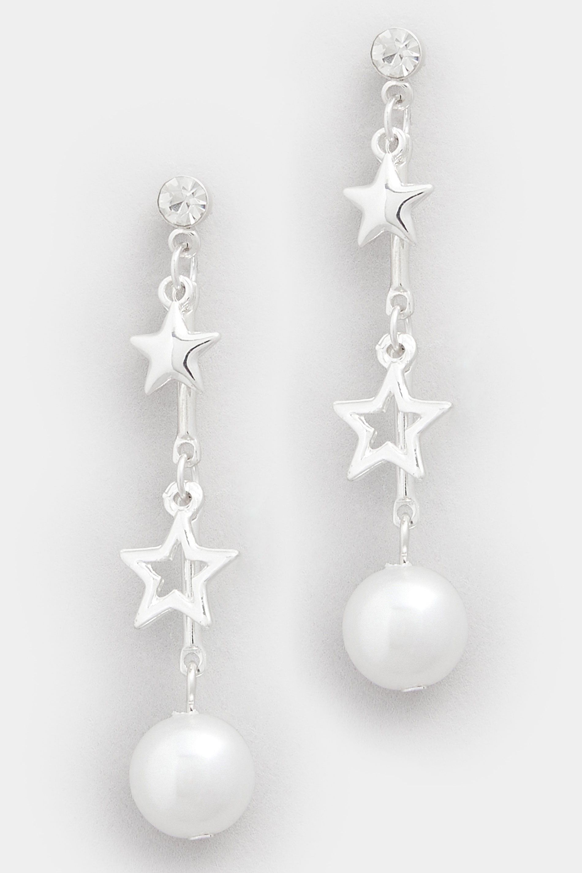 Silver Tone Star Pearl Drop Earrings | Yours Clothing 3