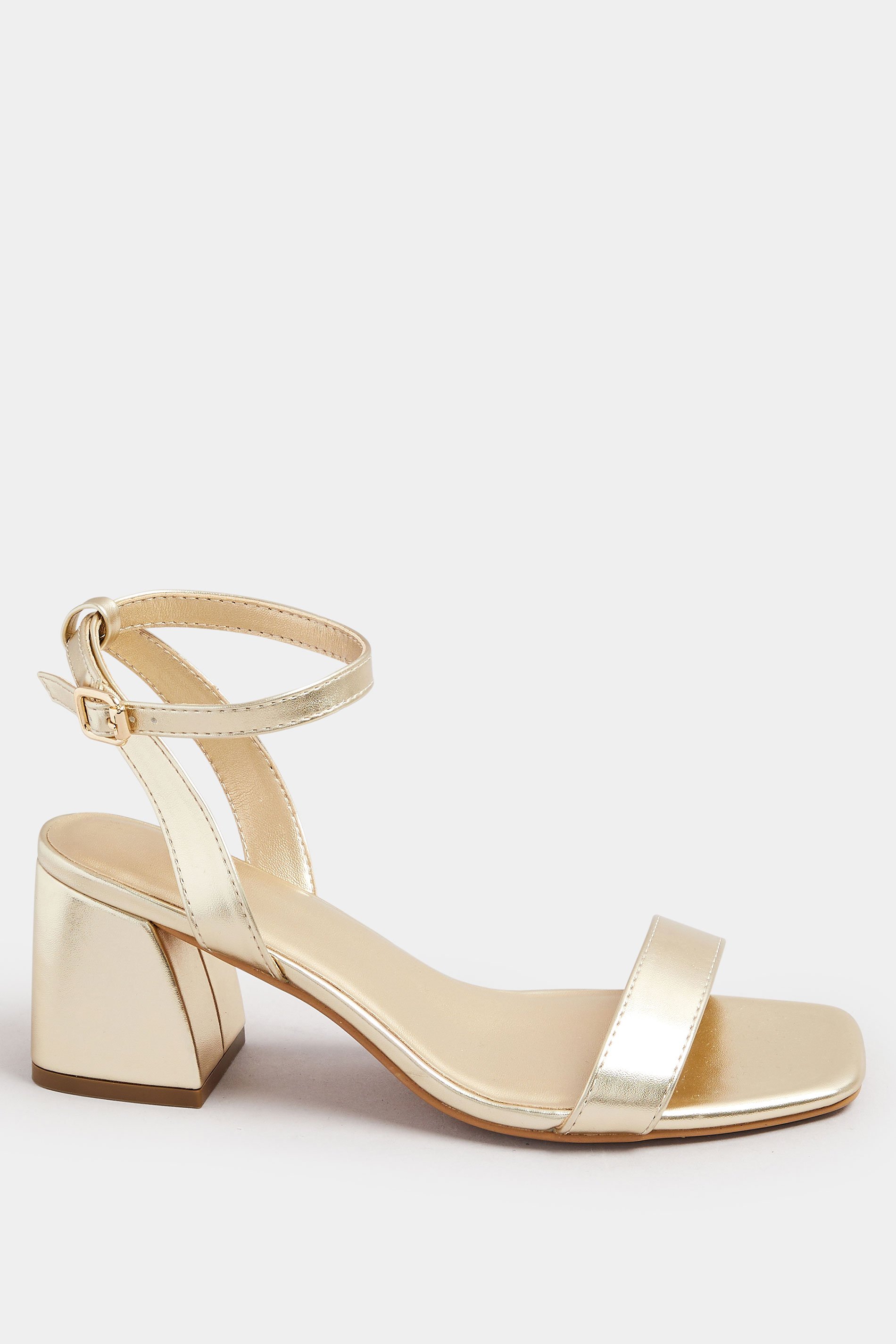 Gold Faux Leather Block Heel Sandals In Extra Wide EEE Fit | Yours Clothing 3