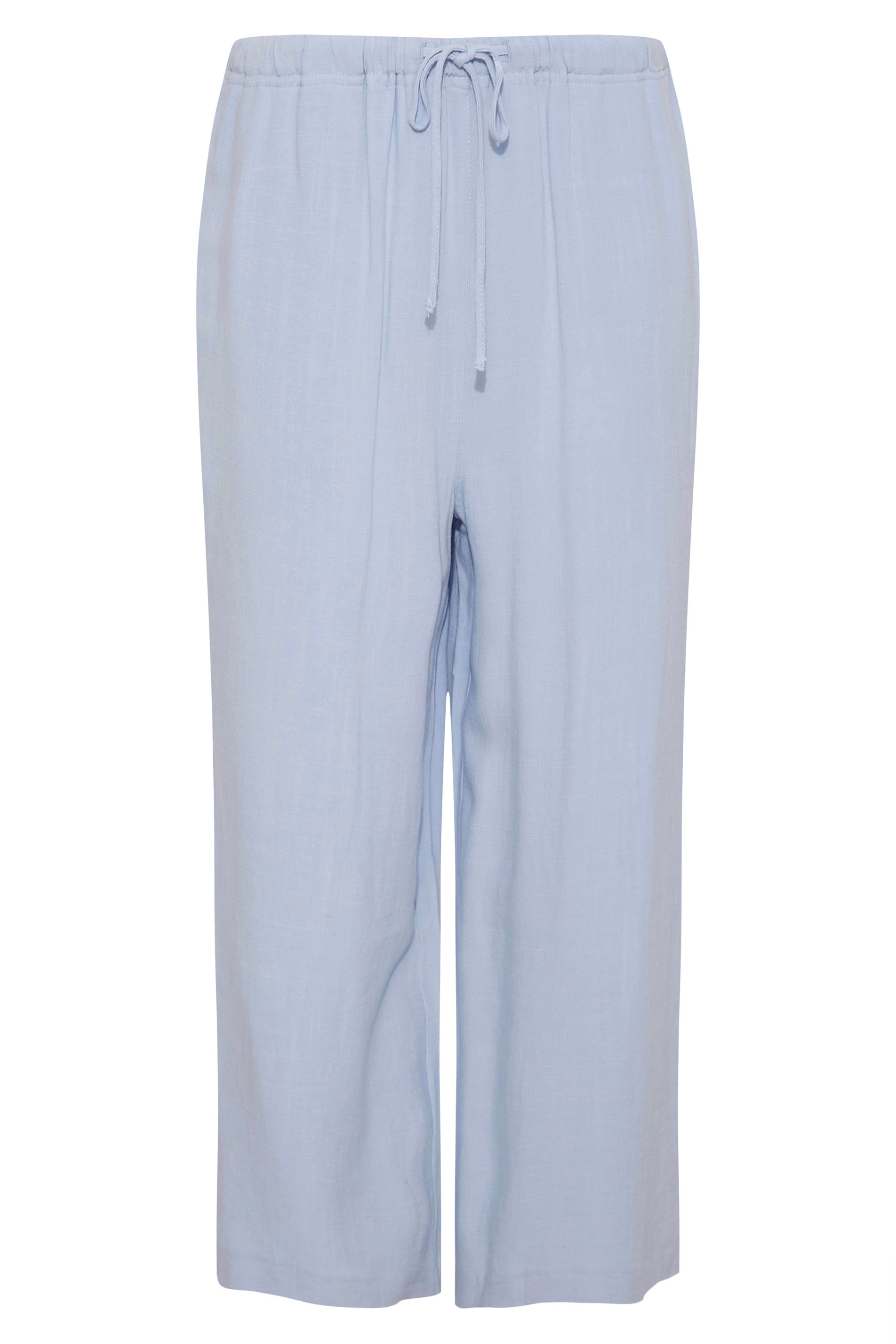 Pale Blue Linen Look Wide Leg Pants