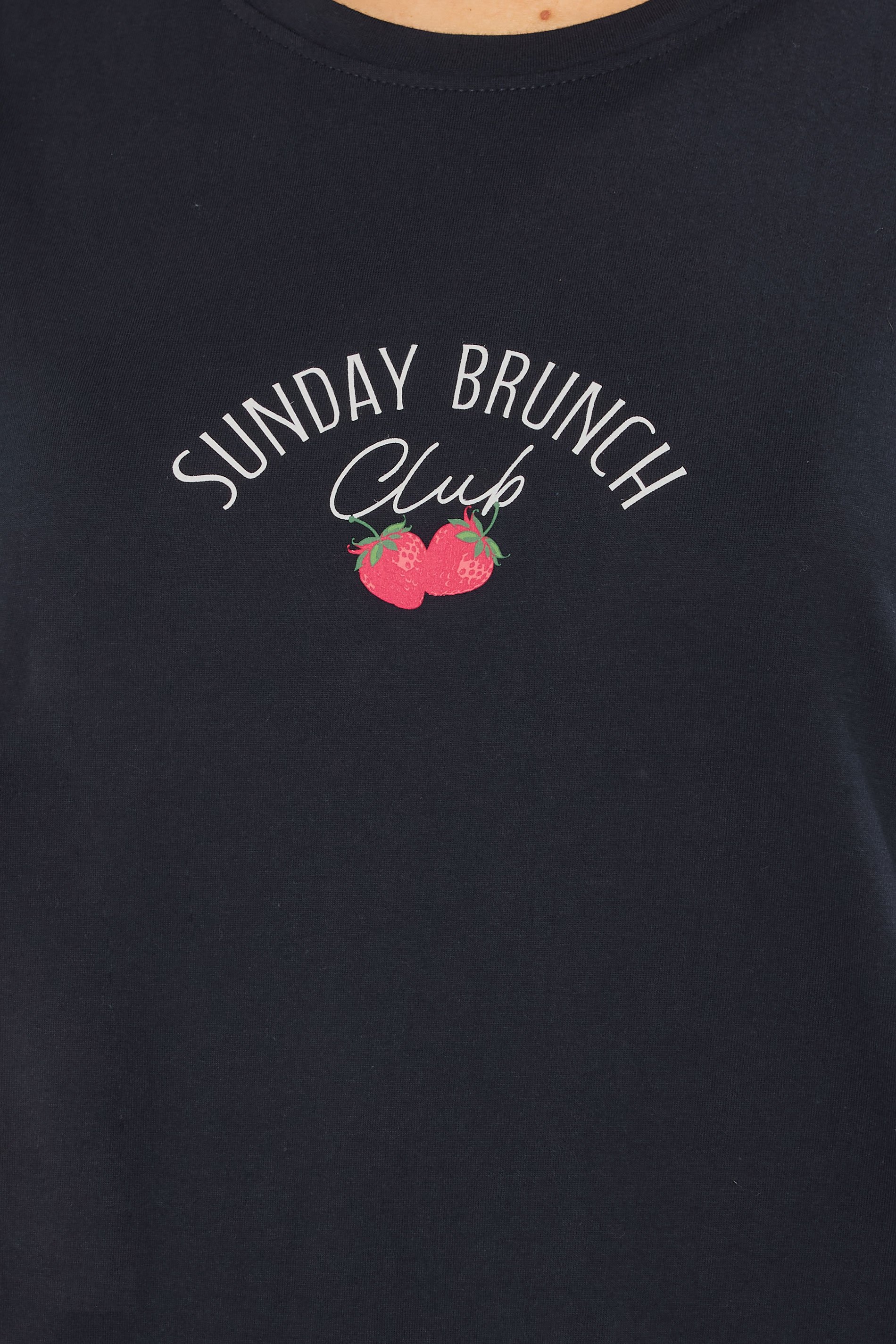 LTS Tall Women's Navy Blue 'Sunday Brunch' Slogan Striped Pyjama Set | Long Tall Sally 5