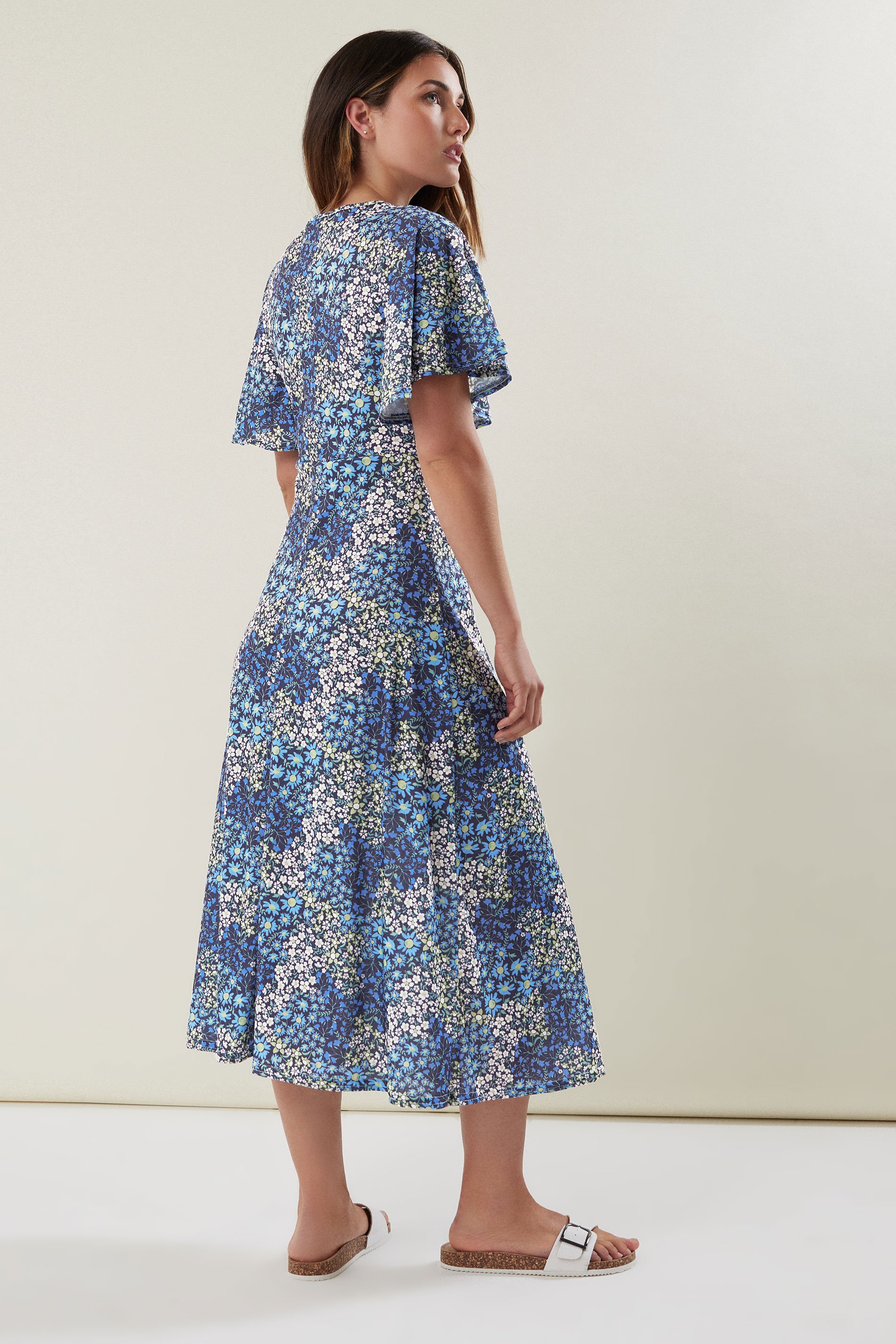 LTS Tall Blue Ditsy Floral Flutter Sleeve Tea Dress | Long Tall Sally 3