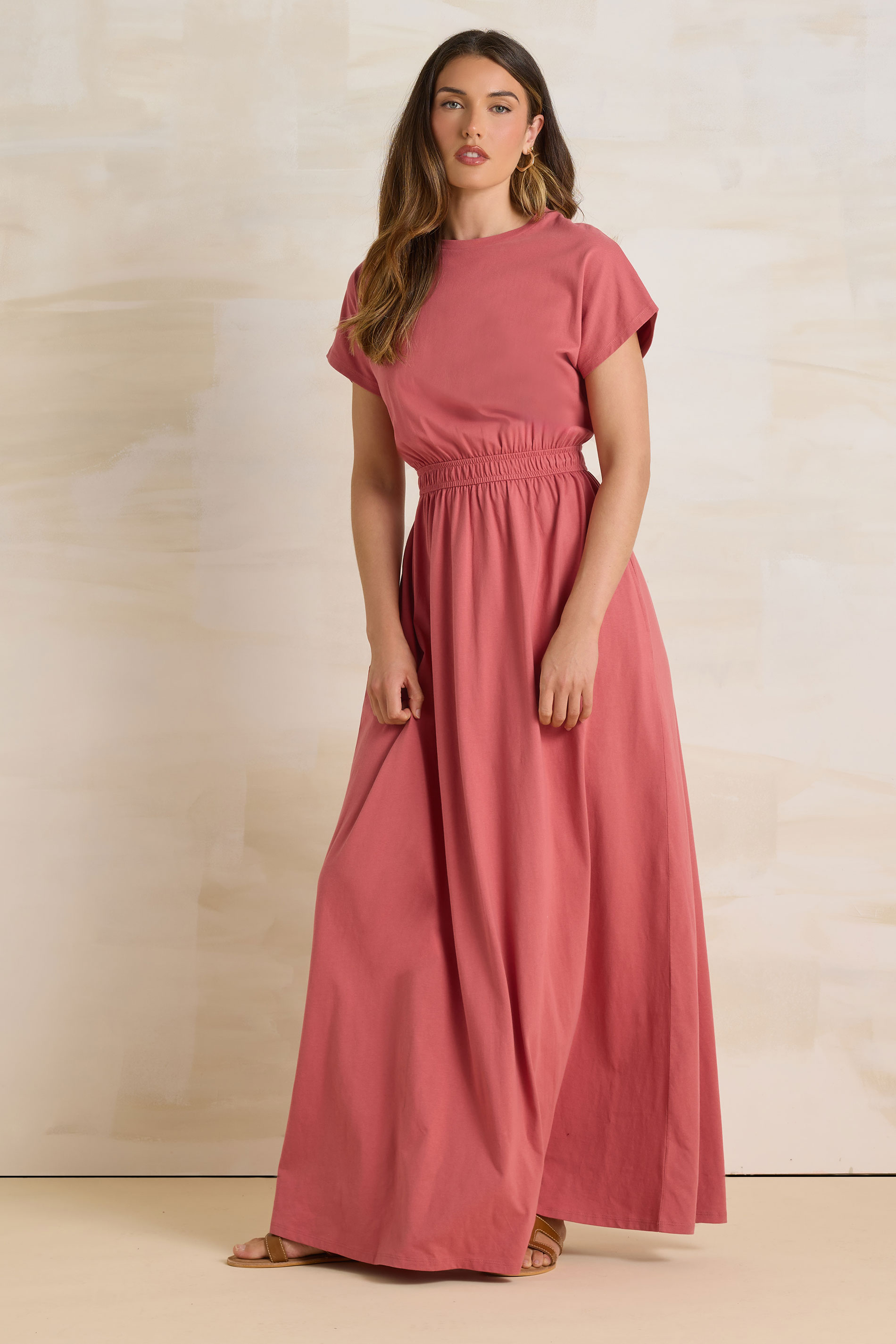 LTS Tall Coral Pink Jersey Shirred Waist Maxi Dress | Long Tall Sally 2
