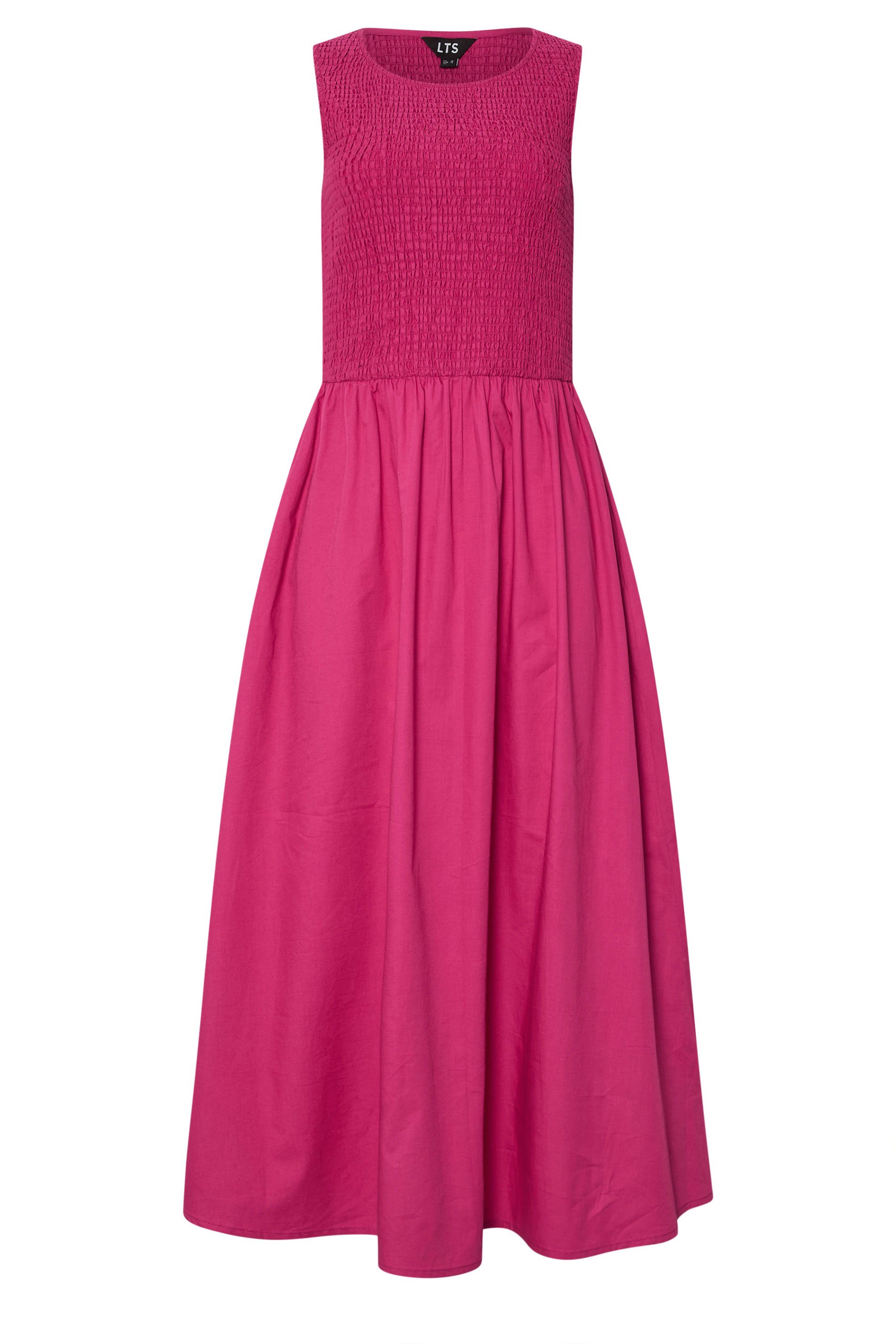 LTS Tall Hot Pink Cotton Shirred Full Skirt Midaxi Dress | Long Tall Sally 6