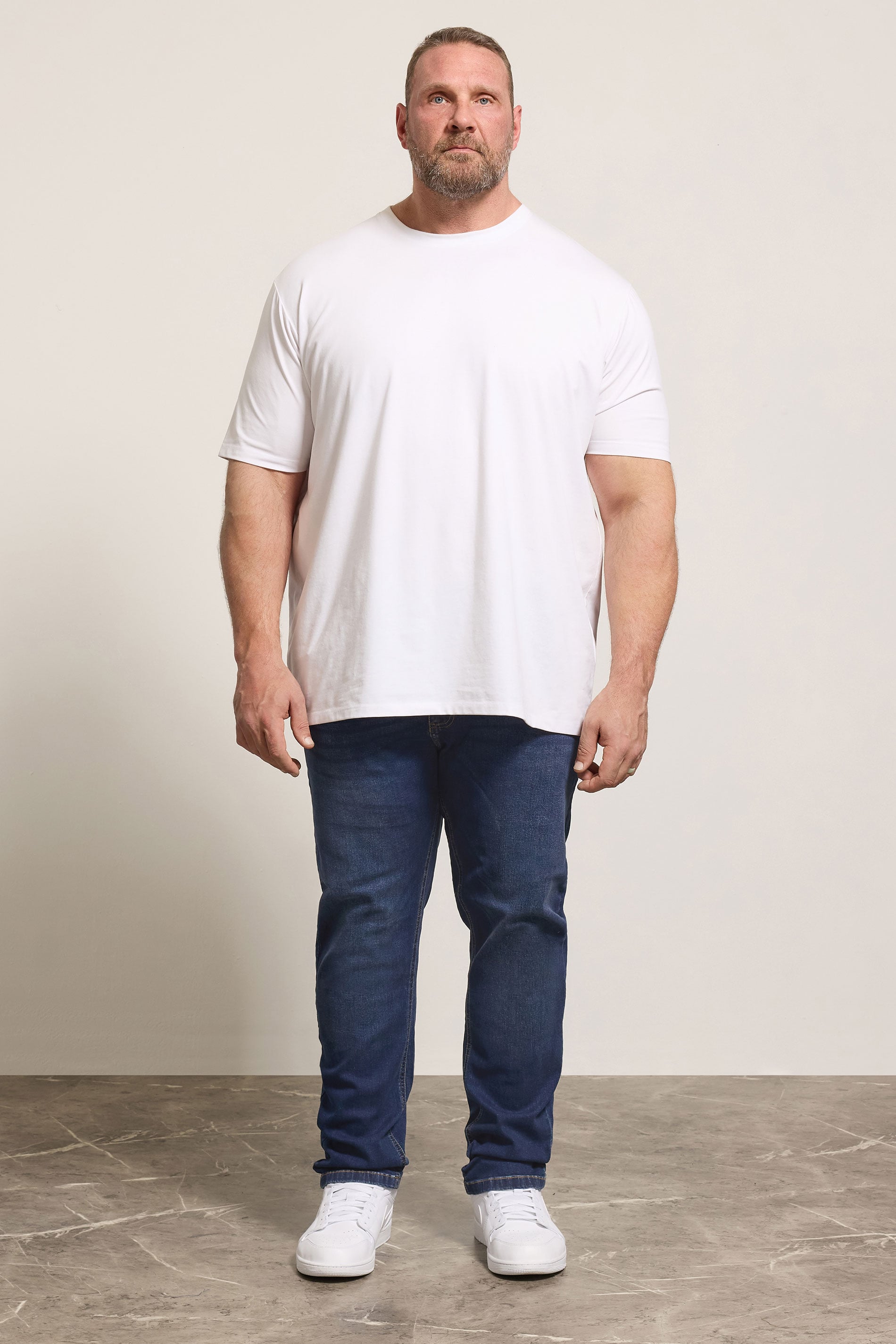 D555 Big & Tall Blue Blue Tapered Stretch Jeans | BadRhino 1