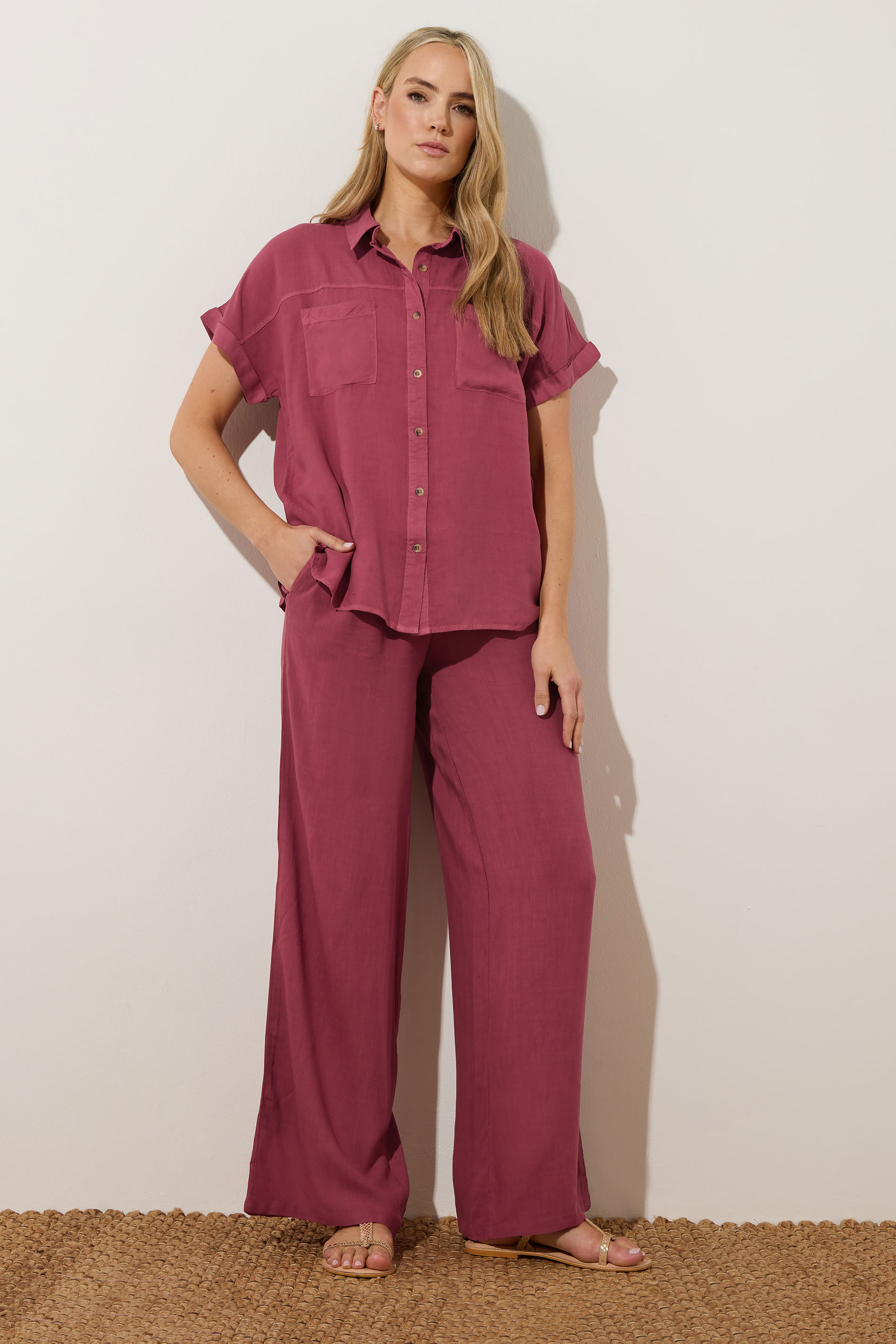 LTS Tall Berry Red Acid Wash Pocket Shirt | Long Tall Sally 4