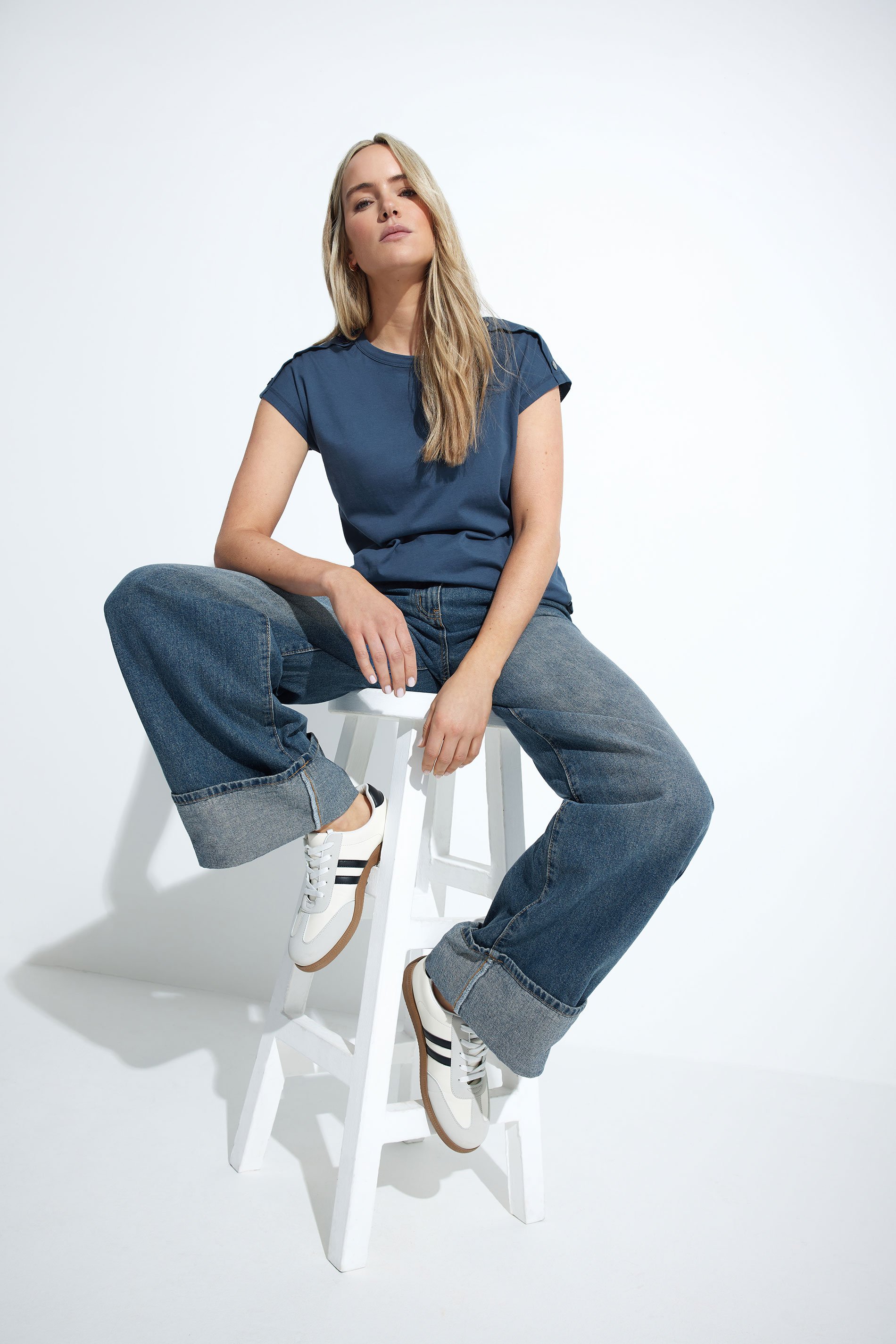 LTS Tall Navy Blue Shoulder Button Short Sleeve T-Shirt | Long Tall Sally 2