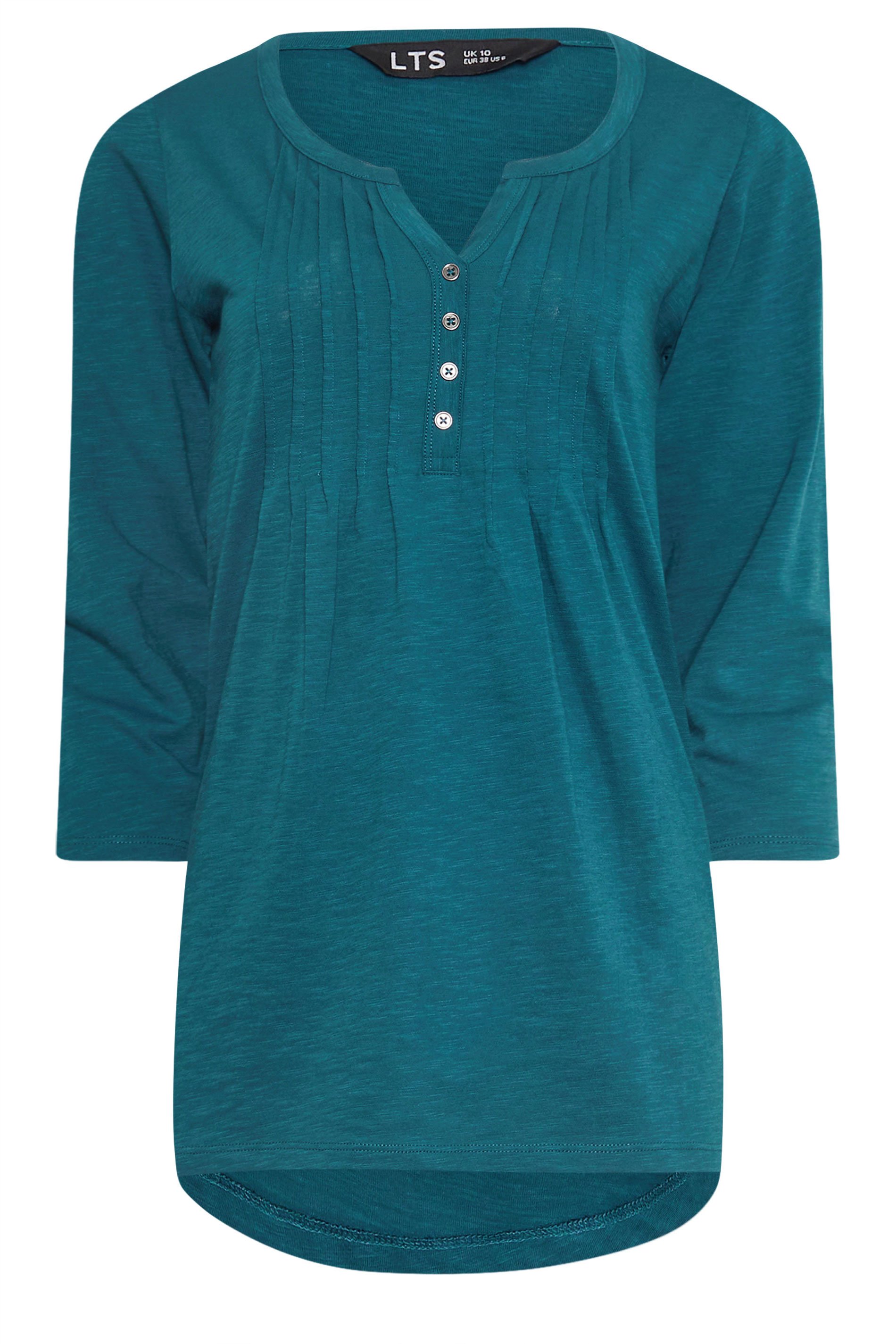 LTS Tall 2 PACK Teal Blue & Dark Pink Henley Tops | Long Tall Sally 9