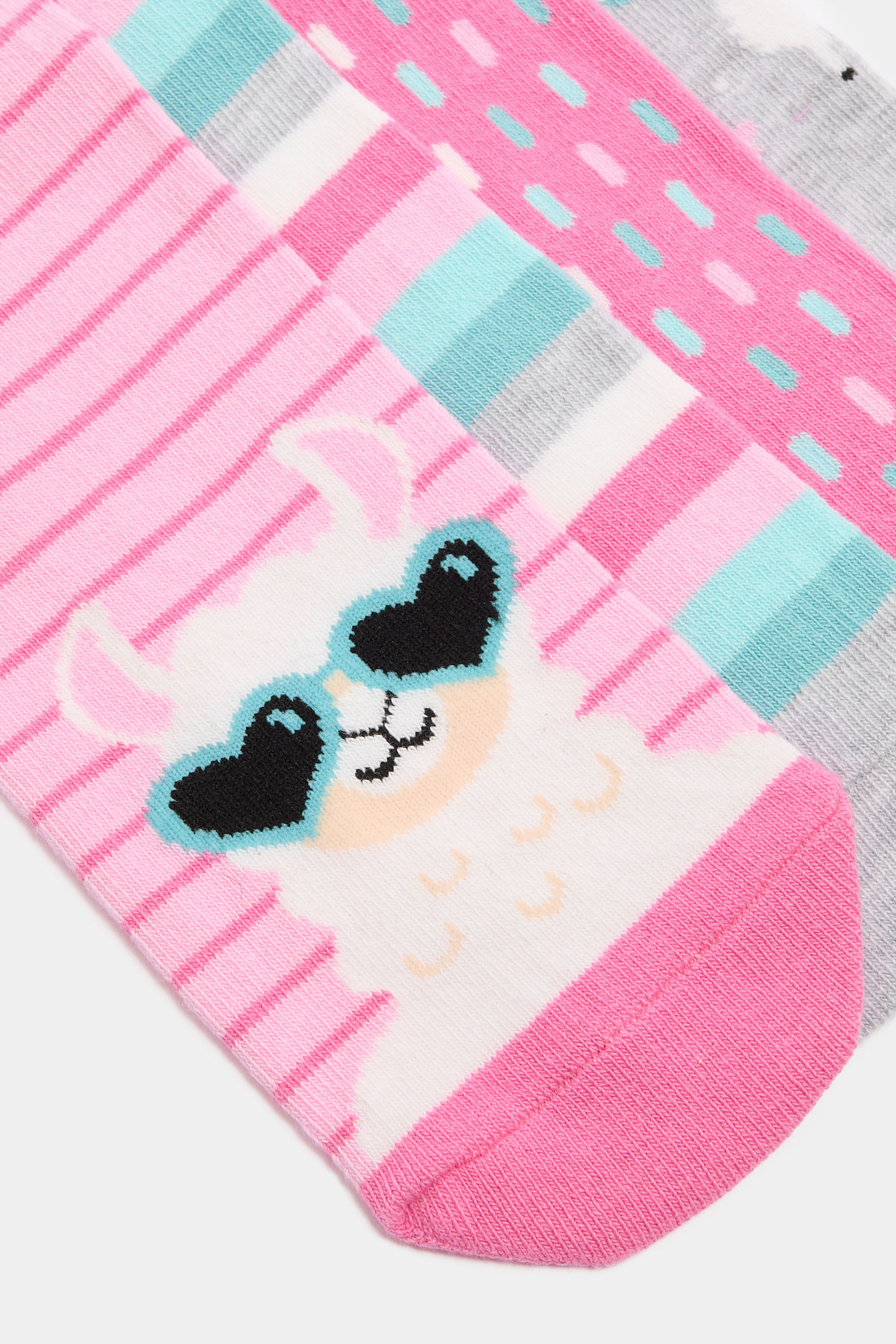 4 PACK Pink & Grey Llama Print Trainer Socks | Yours Clothing 2