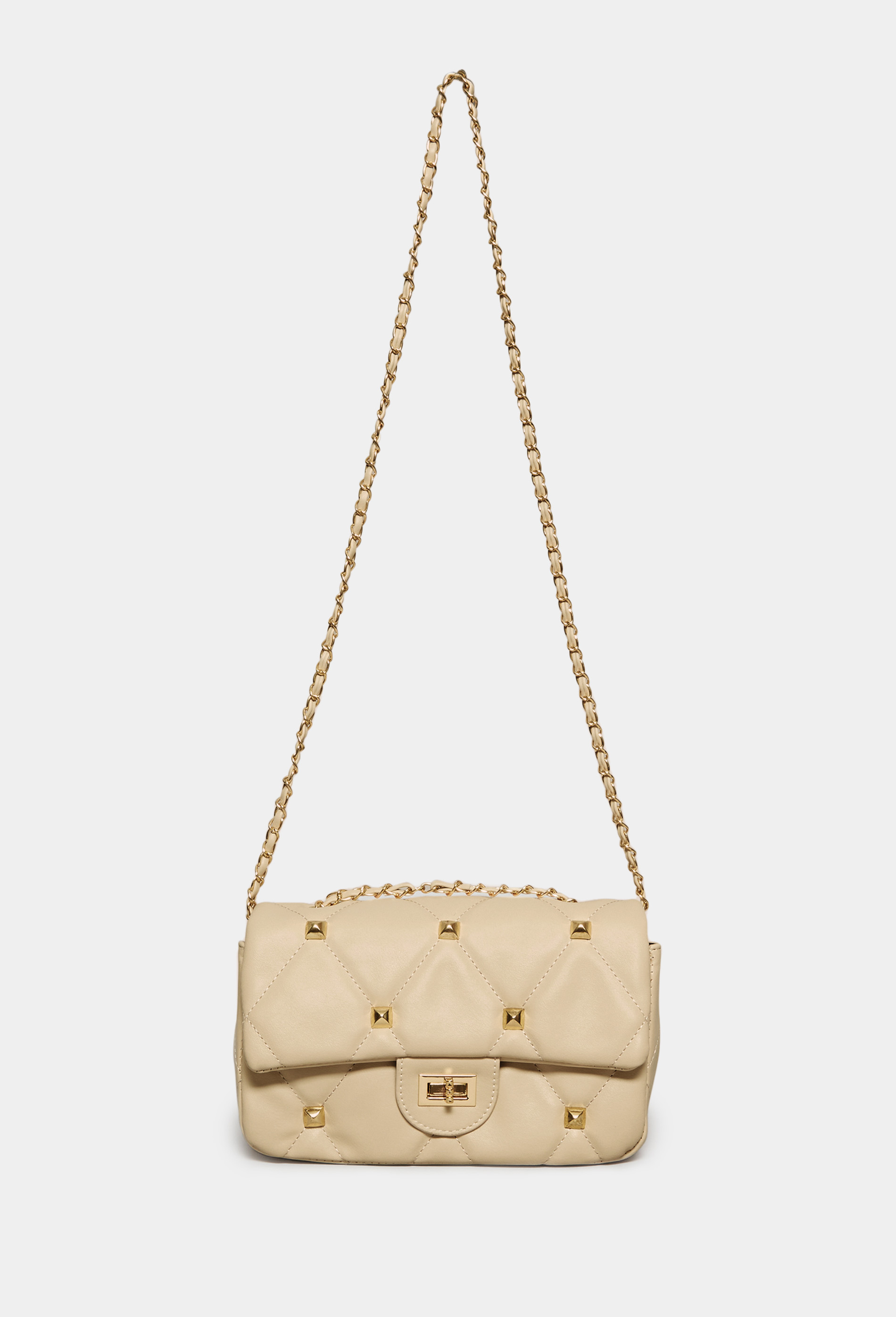 Cream Studded Quilted Chain Bag | Yours Clothing 3