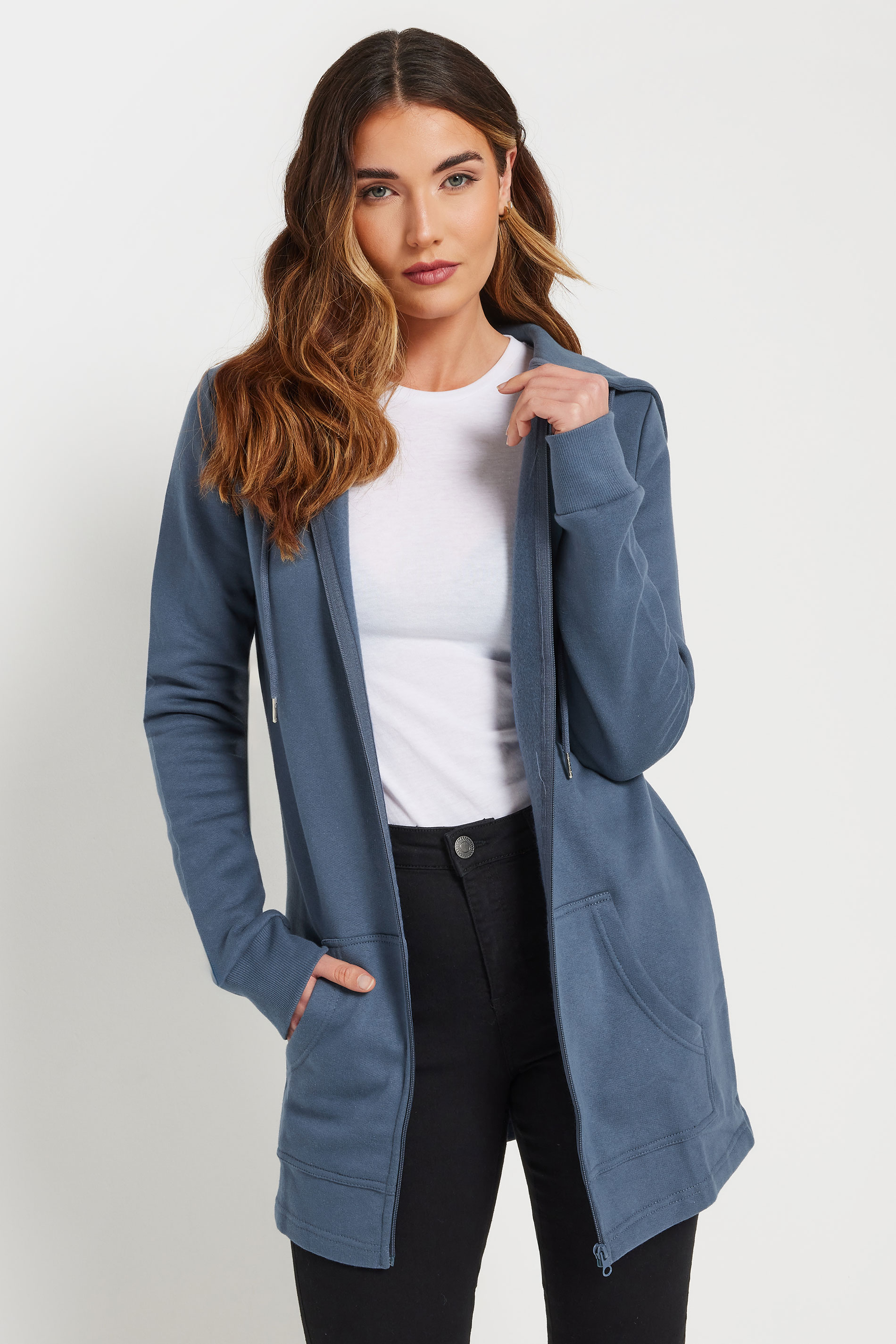 LTS Tall Denim Blue Cotton Longline Hoodie | Long Tall Sally 1