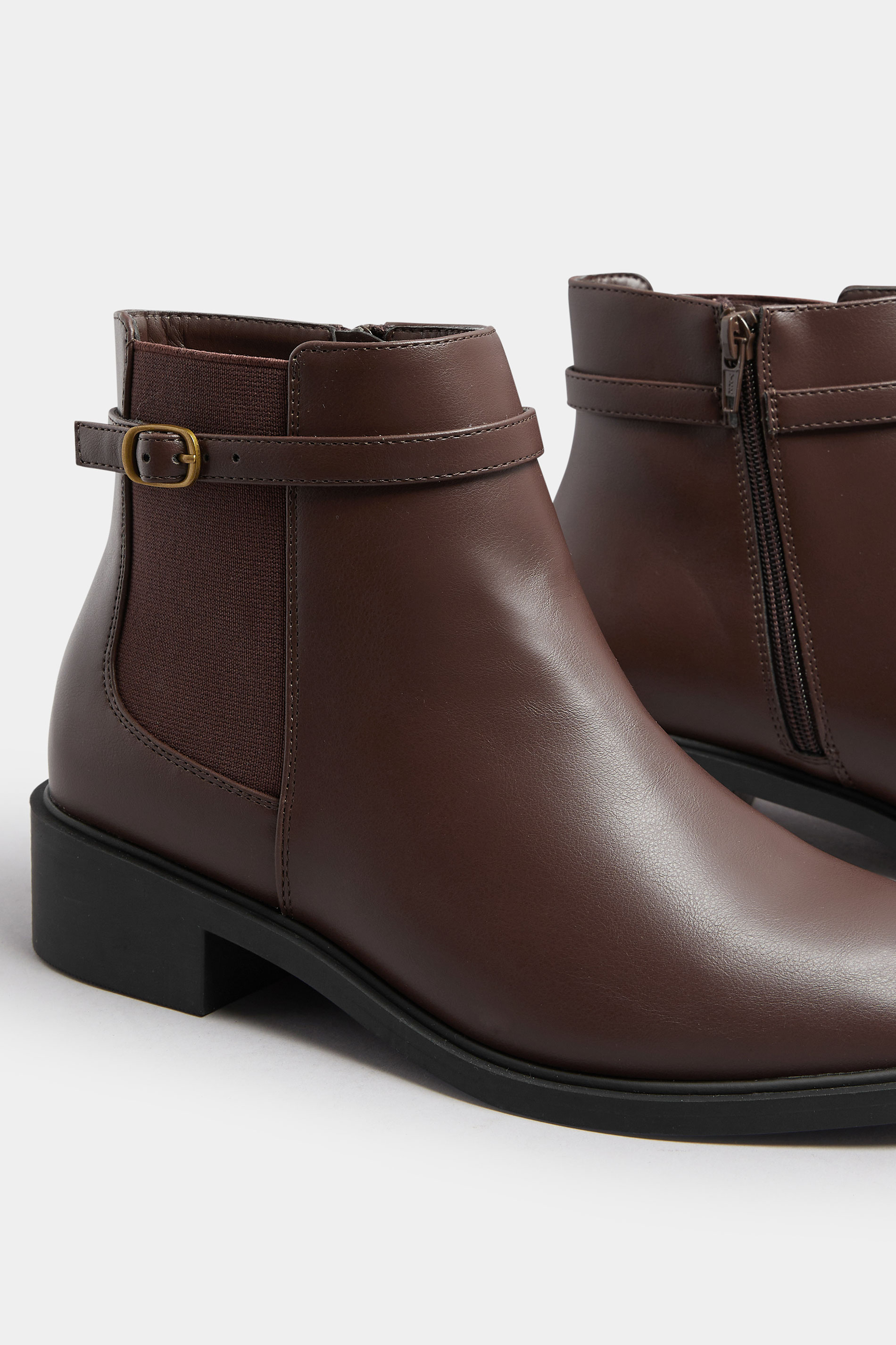 Black Faux Leather Buckle Stretch Ankle Boots In Wide E Fit & Extra Wide EEE Fit | Yours Clothing 5